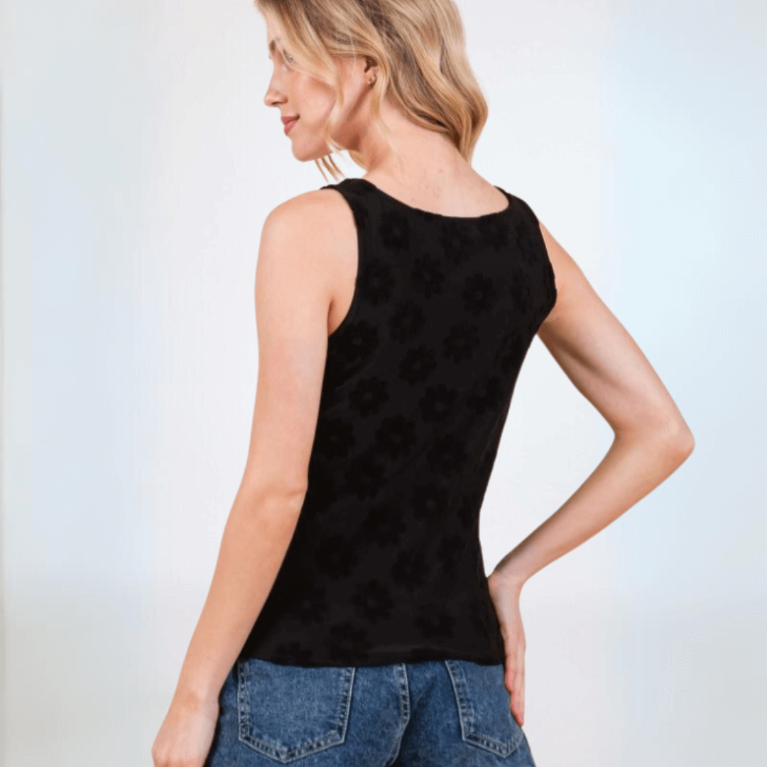 Stylish Daisy Embossed Tank Top for Women - Soft Cotton Summer Tops - Made in USA - Perfect for Beach, Yoga & Casual Wear