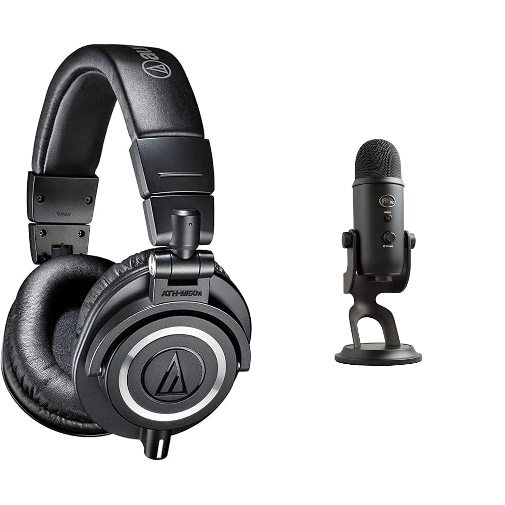 Audio-Technica ATH-M50x Professional Studio Headphones with Yeti USB Microphone Bundle - Premium Sound Quality for Music Production, Podcasting & Gaming
