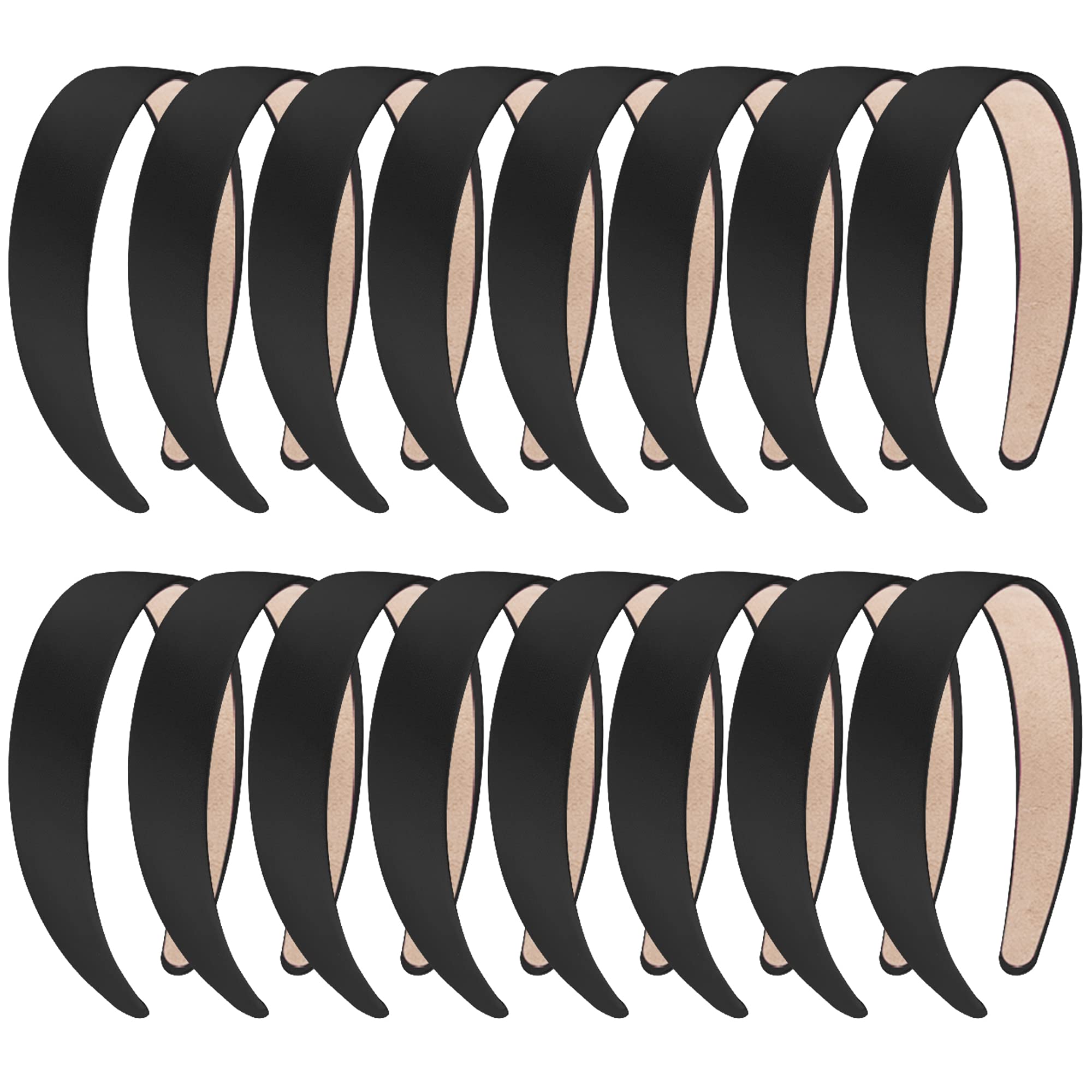 SIQUK 16-Piece Black Satin Headbands Set - 1 Inch Wide Plain Hair Bands for Women & Girls | DIY Hair Accessories for Weddings, Work, Sports & Everyday Use