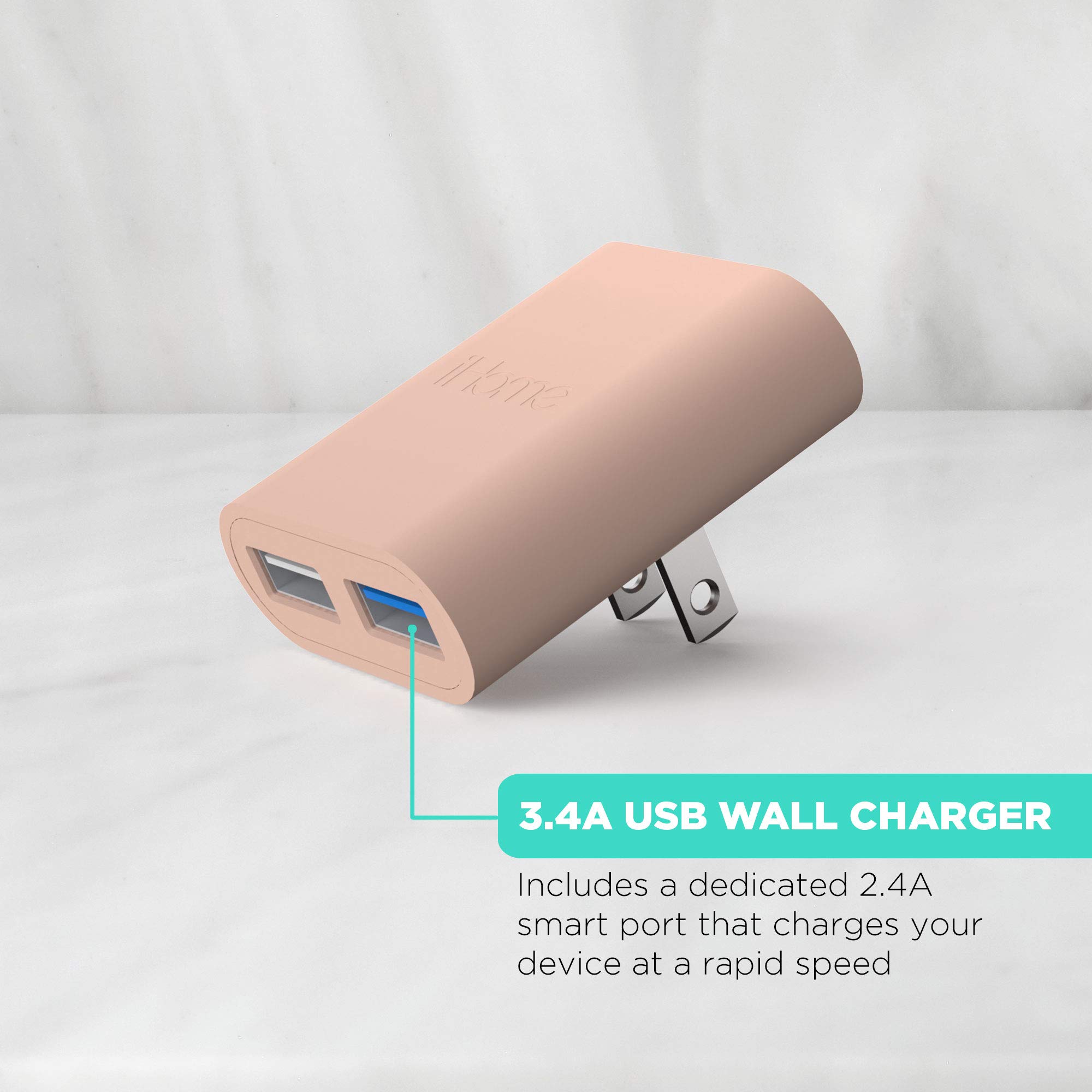 iHome 2-Port USB Wall Charger - Fast Charging Dual USB Port Adapter for iPhone, Android & Tablets | Compact Travel Charger for Home, Office & Hotel Use