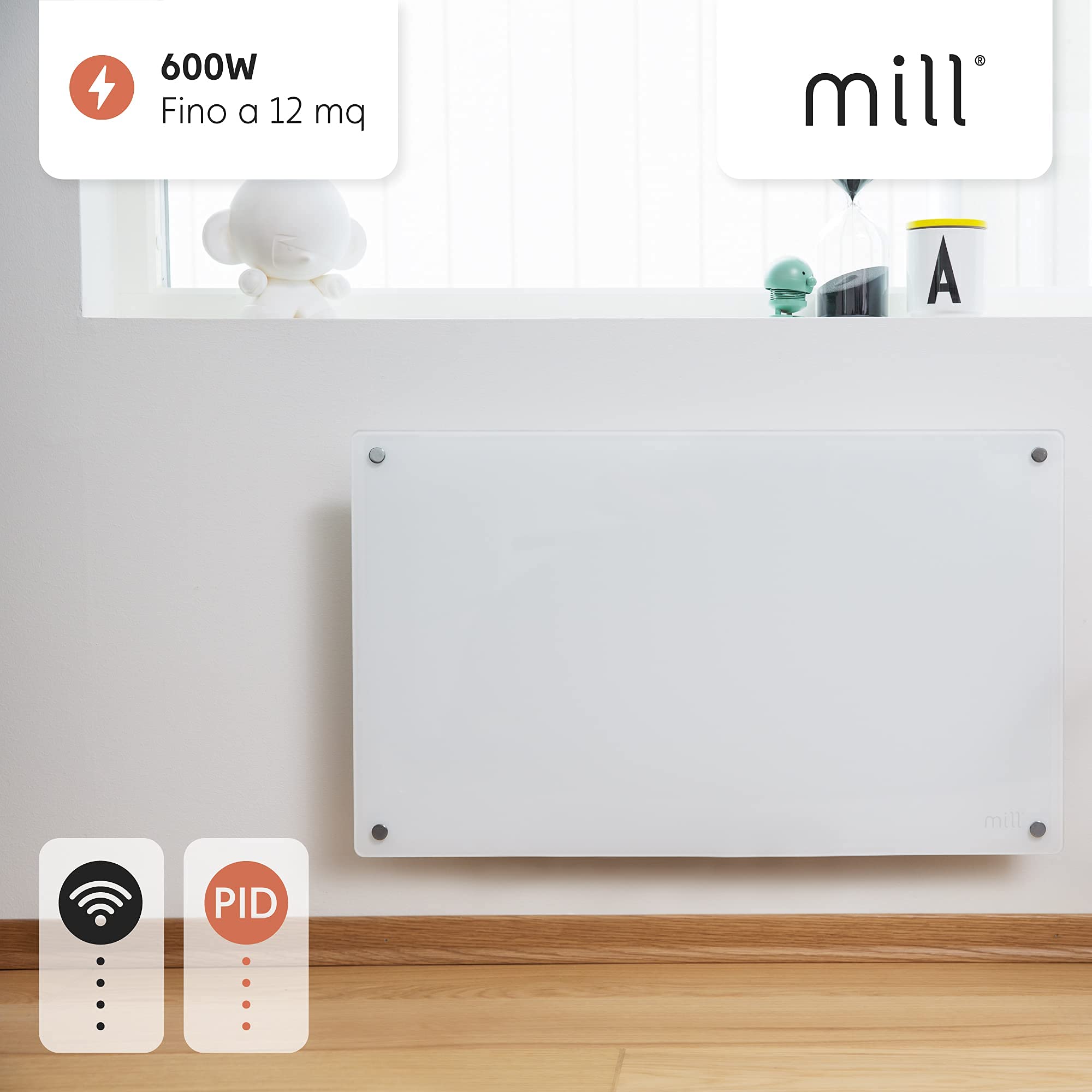 MILL GLASS GL600WIFI3 600W Wi-Fi Electric Space Heater with Glass Design - White | Smart Home Heating for Bedroom, Office & Indoor Use