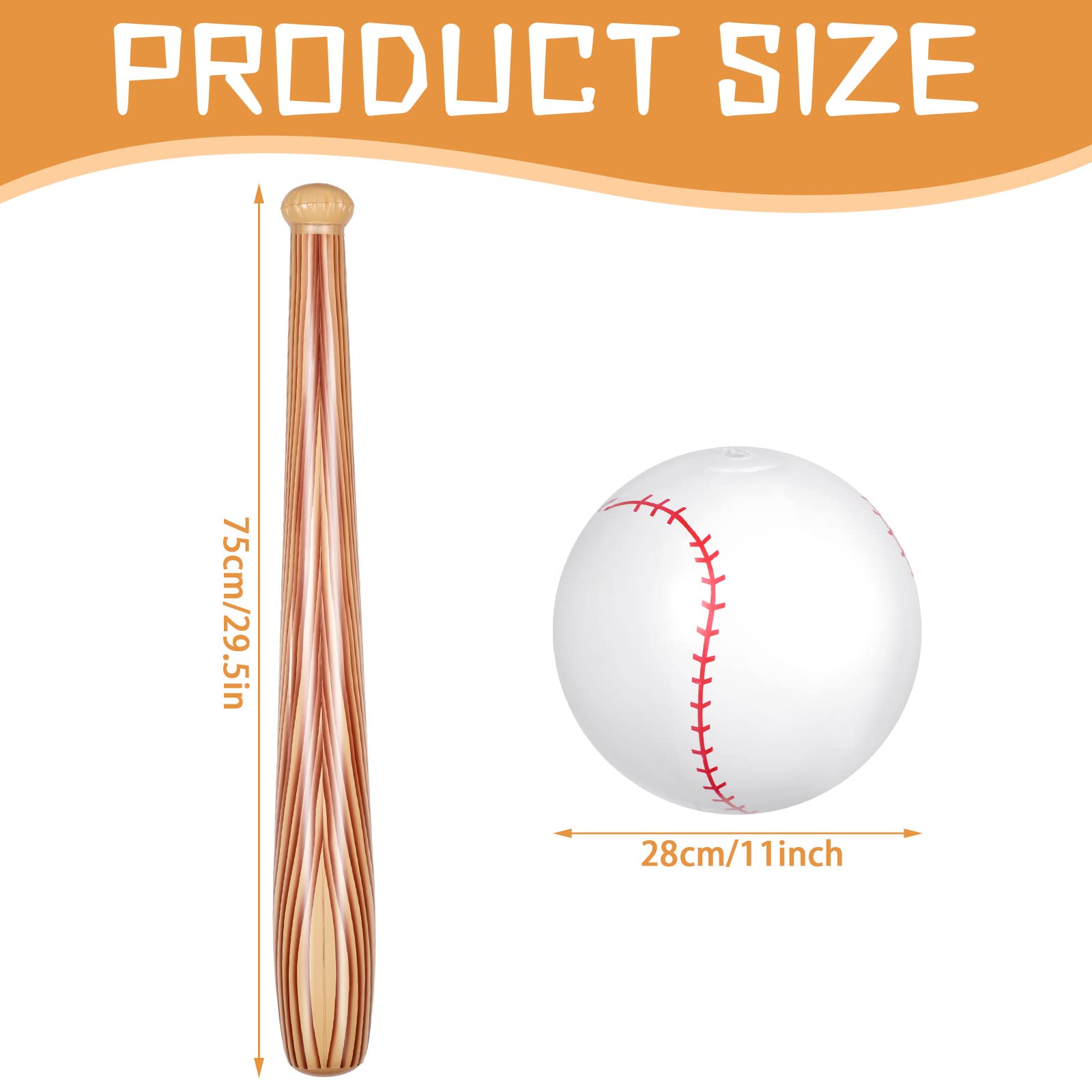 Lewtemi Set of 6 Inflatable Beach Baseball Toys - 2 Pcs 11 Inch Beach Balls & 4 Pcs Inflatable Bats for Kids Pool Games, Backyard Fun, Birthday Parties (Light Brown) - Perfect for Summer Outdoor Activities and Water Play