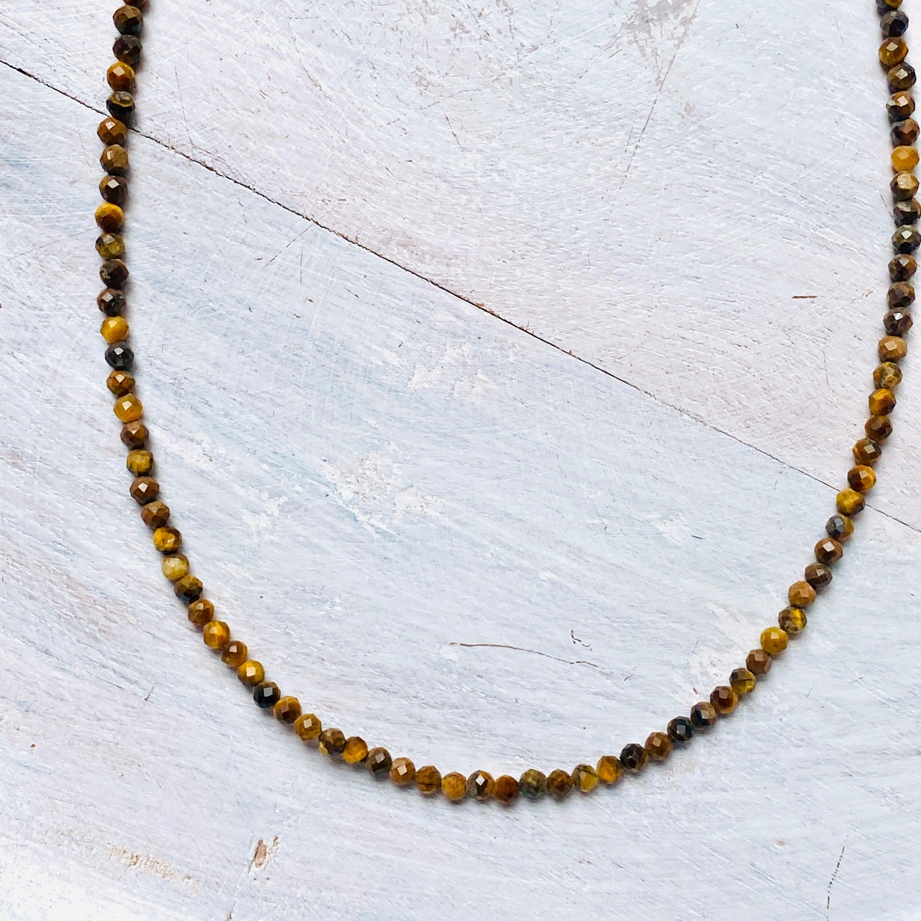 Tiger's Eye Micro Bead Necklace - Natural Stone Healing Jewelry for Women - Perfect for Meditation, Yoga & Spiritual Gifts