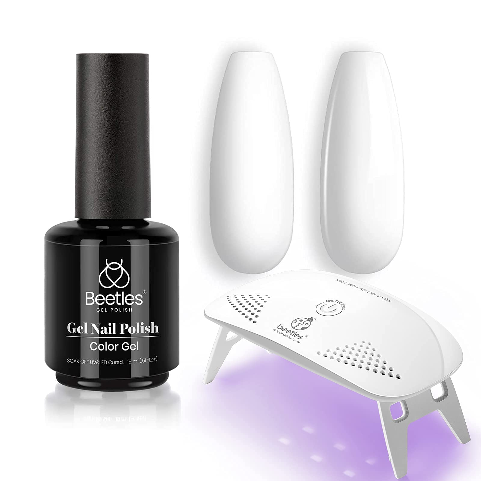 Beetles White Gel Nail Polish Kit with Mini UV LED Nail Lamp - Professional Salon Quality Manicure Set for Home Nail Art & DIY Gel Polish Application