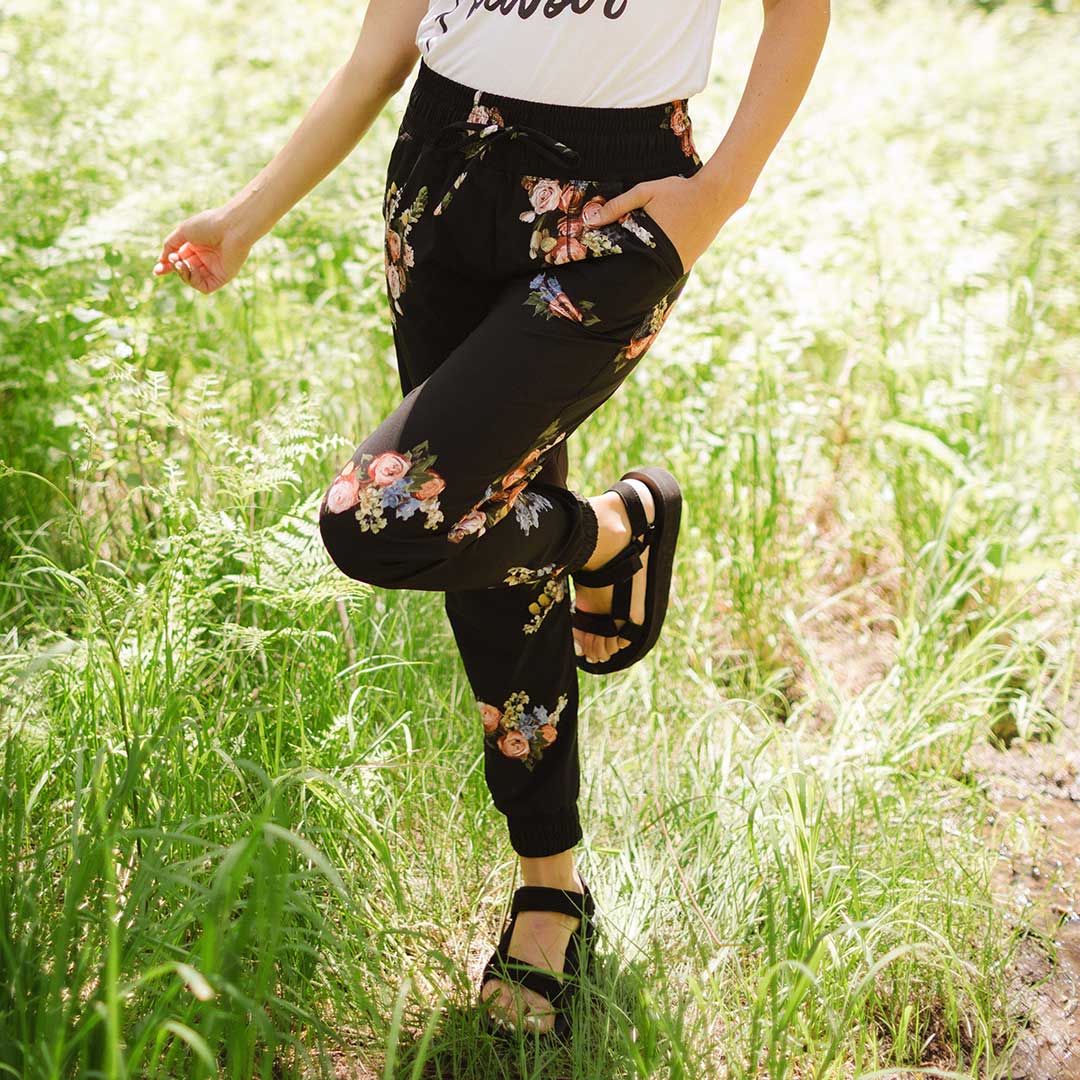 Destination Joggers for Women - Rose Black Color Comfortable Lounge Pants | Perfect for Yoga, Running, Travel & Casual Wear