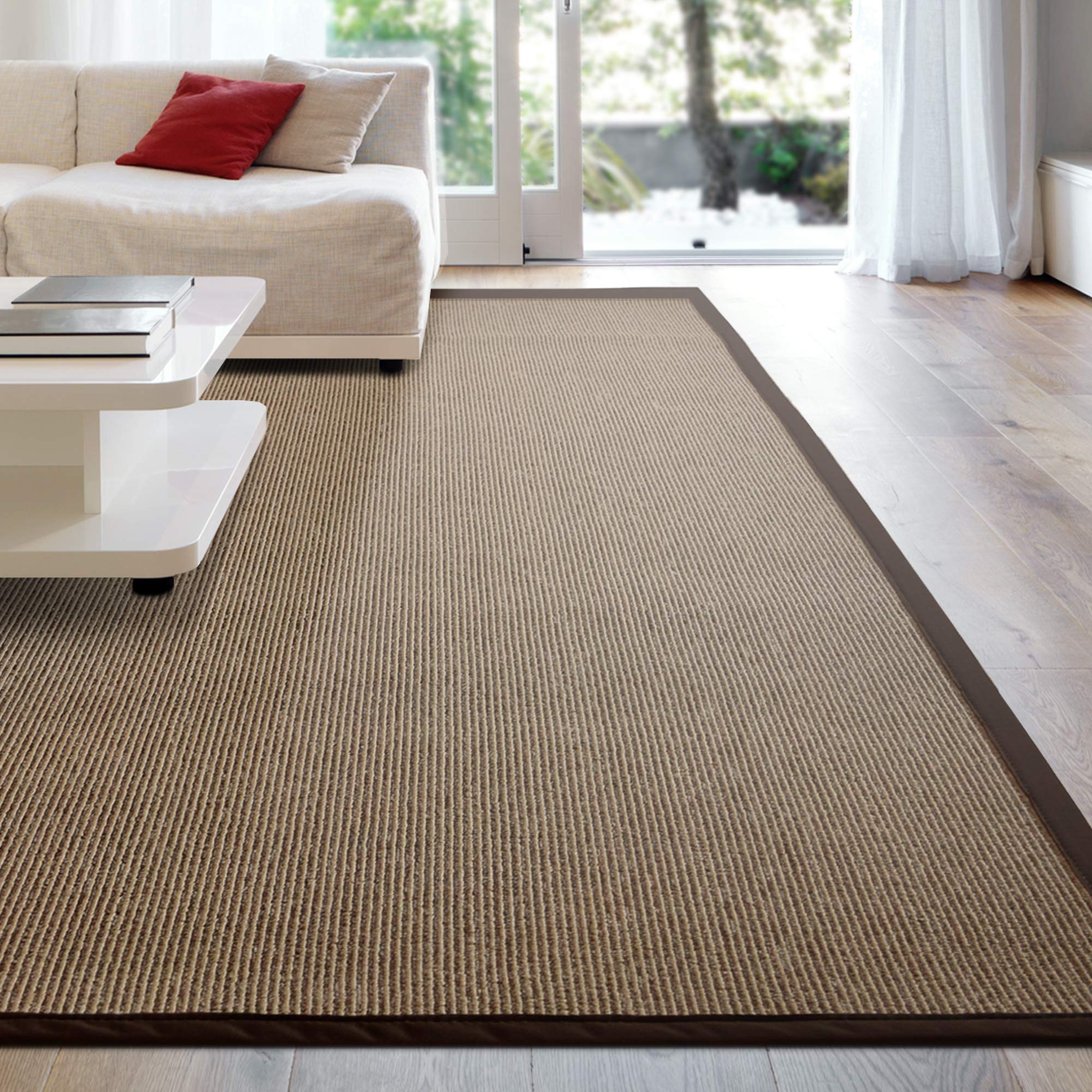 Premium Synthetic Sisal Area Rug - Soft, Stain Resistant & Easy to Clean - Chocolate Brown 5x8 Feet - Perfect for Living Room, Bedroom or Office Decor