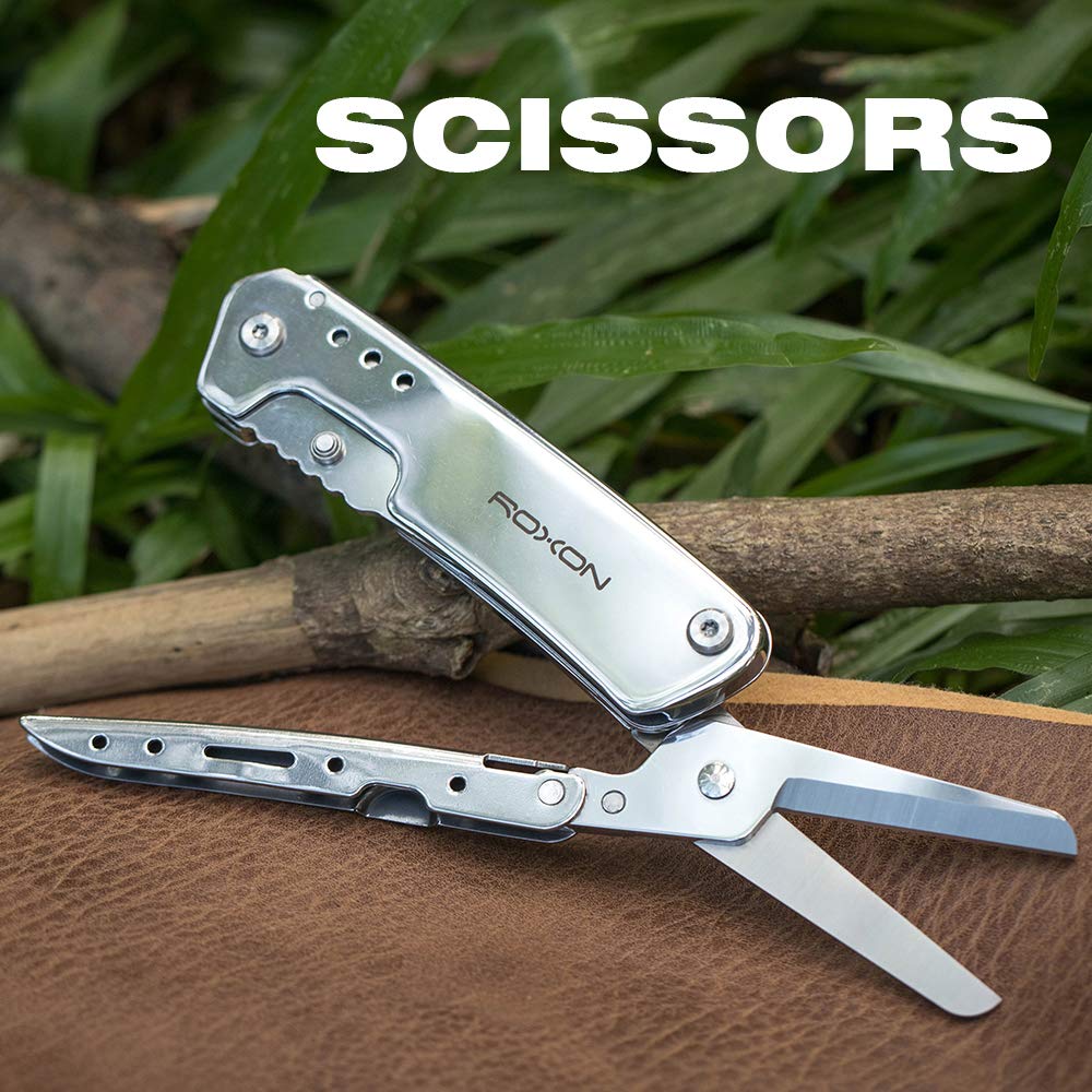 Roxon 2-in-1 Folding Pocket Scissors - Essential Multi-Tool for Home, Office & EDC with Belt Clip | Perfect for Camping, Travel & Everyday Carry