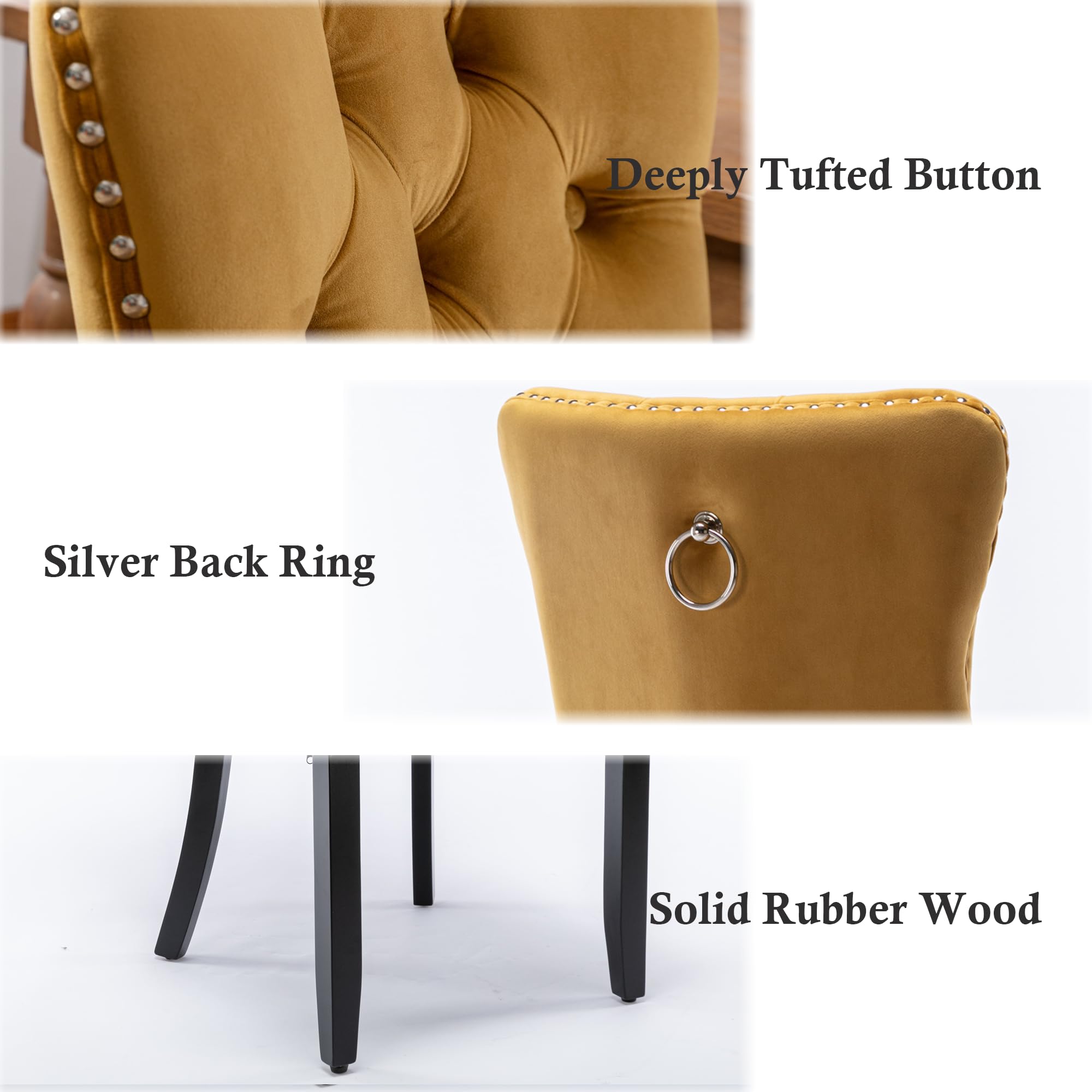 Luxury Velvet Dining Chairs Set of 4 - Tufted Back with Nailhead Trim & Ring Pull Details, Solid Rubberwood Legs, Armless Side Chairs for Kitchen, Dining Room, Home Decor (Gold) | Perfect for Modern Farmhouse, Apartment Dining, and Elegant Entertaining Spaces