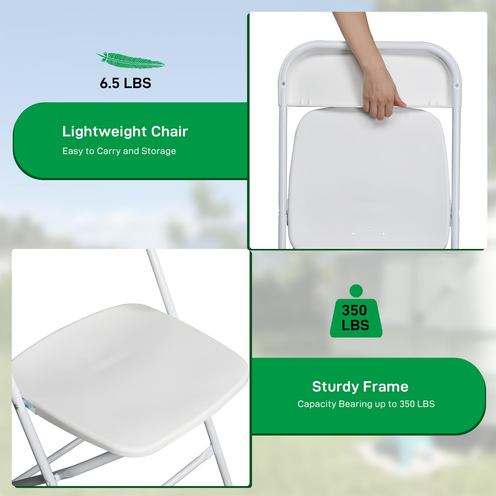10 Pack White Plastic Folding Chairs - Heavy Duty 350lbs Capacity Stackable Commercial Chairs with Steel Frame | Portable Party Seating for Wedding, Office, Home, Indoor & Outdoor Events | Perfect for Banquets, Picnics, and Backyard Gatherings
