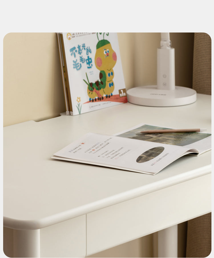 Solid Poplar Wood Kids Height-Adjustable Learning Desk with Cream Drawer - Perfect for Homeschooling, Online Classes & Study Room Organization