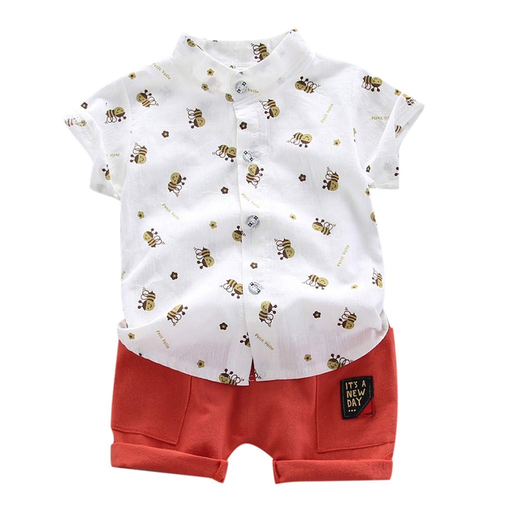 Boys' Summer Outfits - Cartoon Print Short Sleeve Button Down Shirt & Shorts Set | Toddler Casual Wear for Playdates, Beach & Outdoor Activities