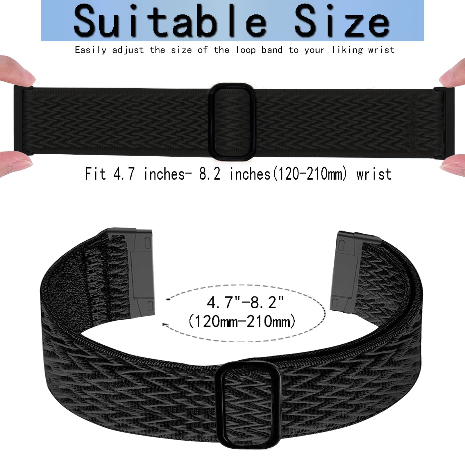 Stretchy Nylon Replacement Band for Fitbit Versa 3/4 & Sense/Sense 2 - Soft Adjustable Sport Strap for Women & Men - Perfect for Workouts, Running & Daily Wear