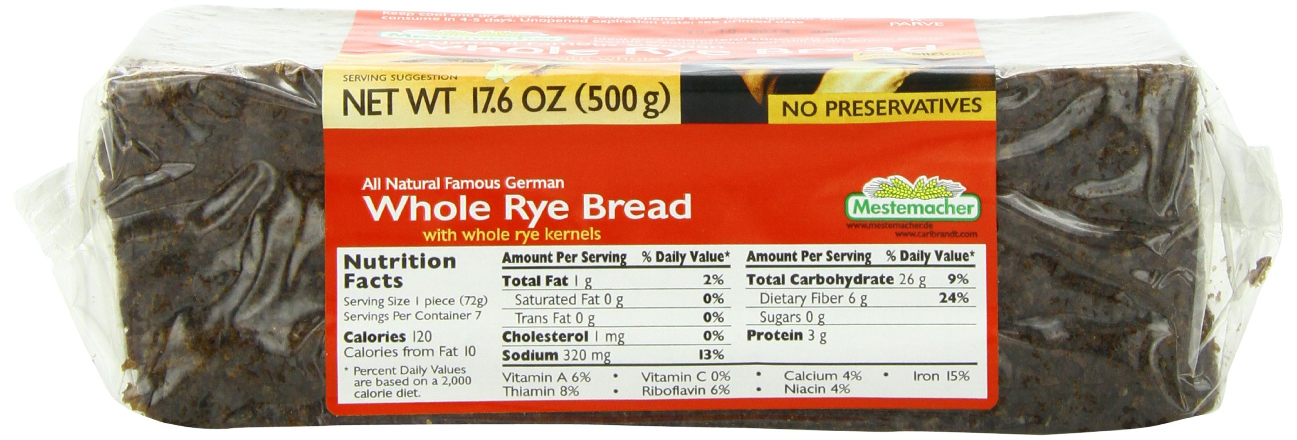 Organic Whole Rye Bread by Mestemacher - 17.6 Oz (6-Pack) | High Fiber German Dark Bread | Perfect for Sandwiches, Toast & Healthy Breakfast