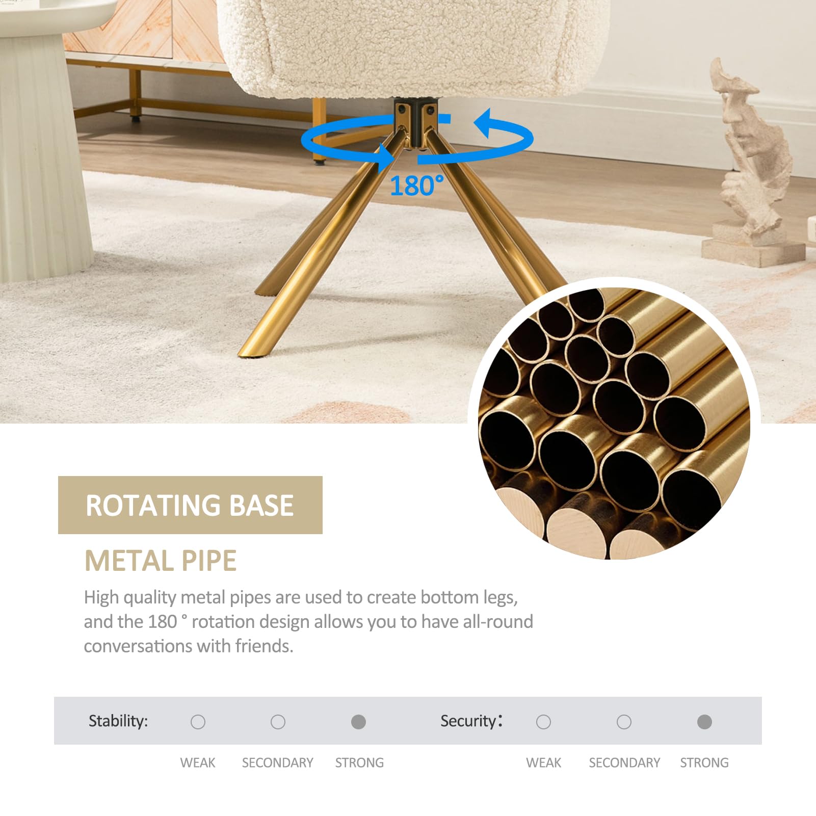 Ergonomic Swivel Vanity Chair with Gold Legs - 180° Rotation, No Wheels, Criss-Cross Design for Bedroom, Living Room & Home Office - Perfect for Makeup, Reading & Working - Beige