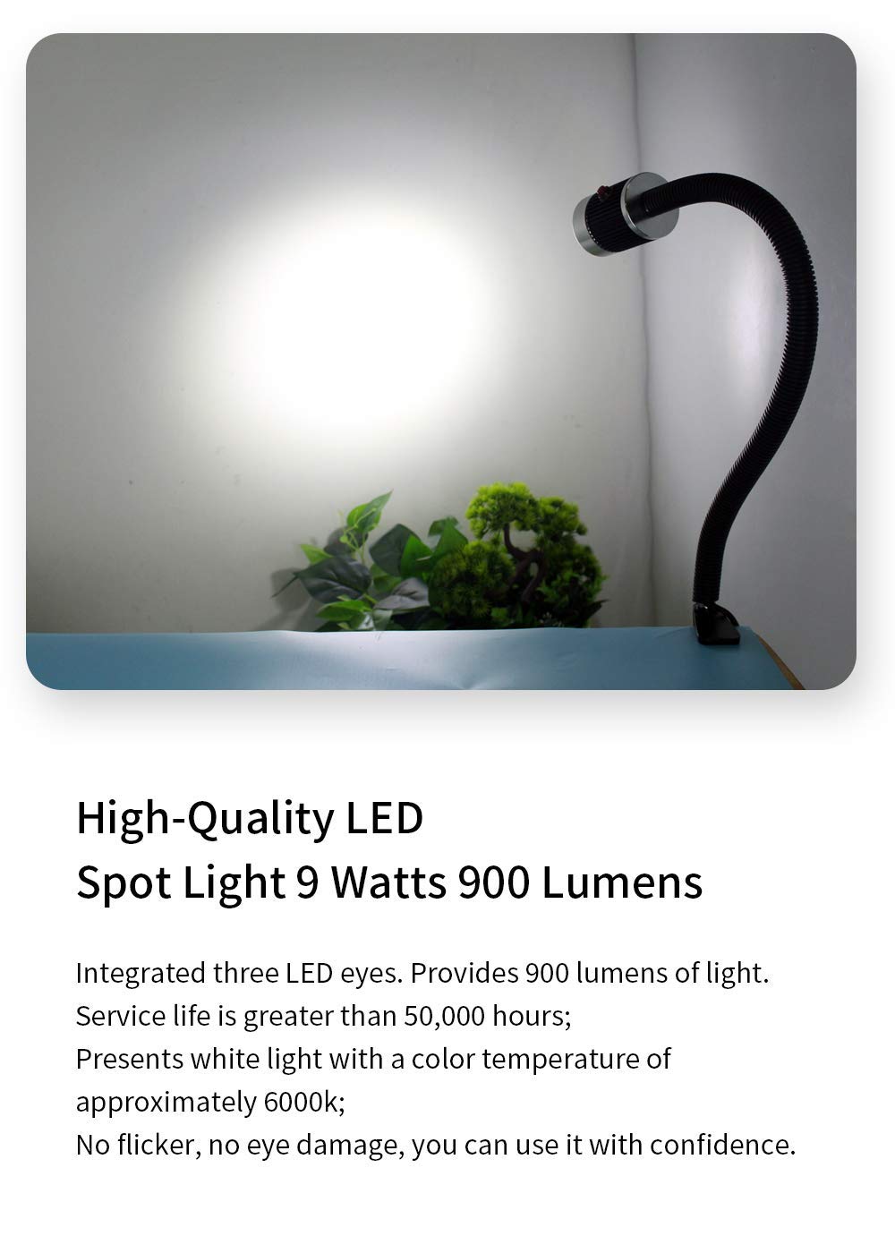 900 Lumen Gooseneck LED Machine Light with C-Clamp - 120V Industrial Work Lamp for Lathe, Milling & CNC Tools | Workshop, Garage & Factory Lighting Solution