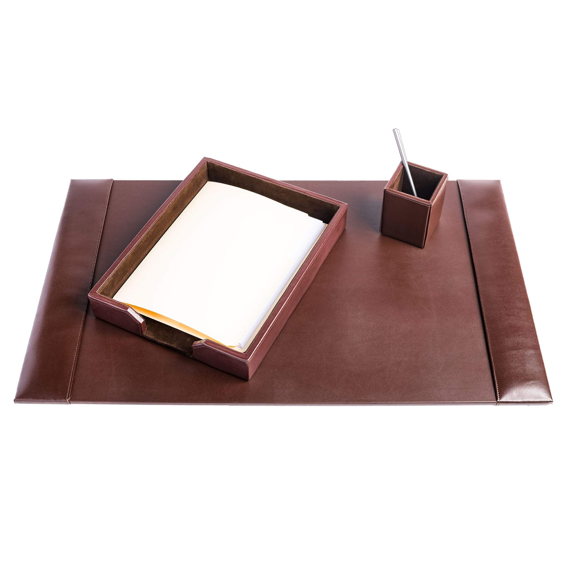 Premium 3-Piece Dark Brown Leather Desk Pad Set with Organizer | Luxurious Office Desk Accessories for Work & Home | Perfect for Professionals, Writers & Students