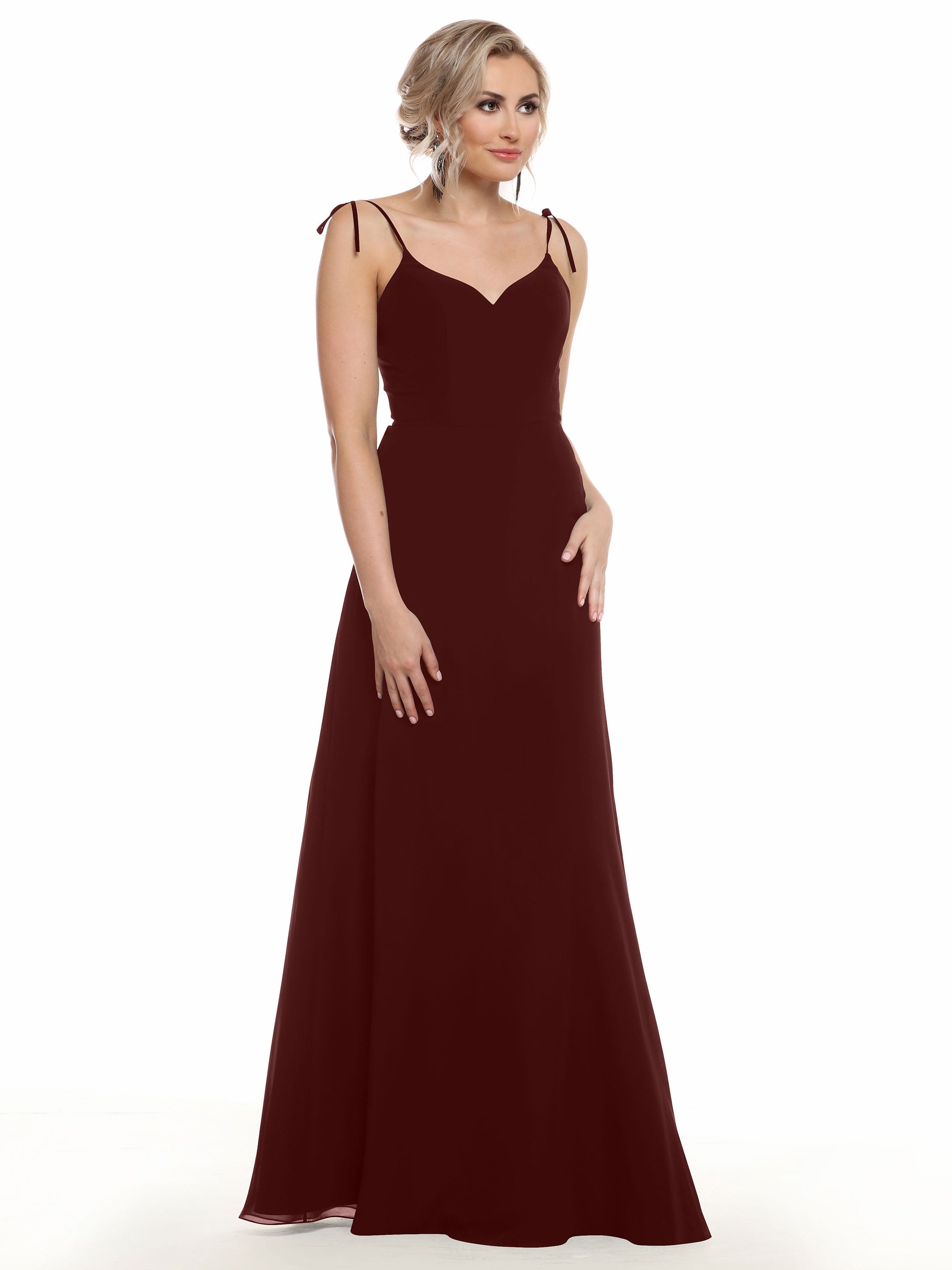 Elegant 80144 Chiffon A-Line Bridesmaid Dress with V-Neck & Spaghetti Straps - Perfect for Weddings, Formal Events & Special Occasions