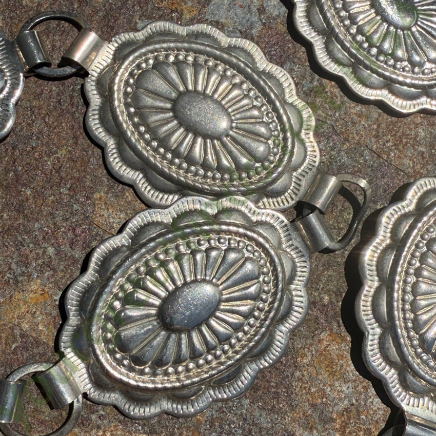 Vintage Western Silver Concho Belt for Women & Men - Authentic Costume Grade Silver Belt Buckle - Perfect for Cowboy, Cowgirl, Rodeo, Halloween & Western Theme Parties