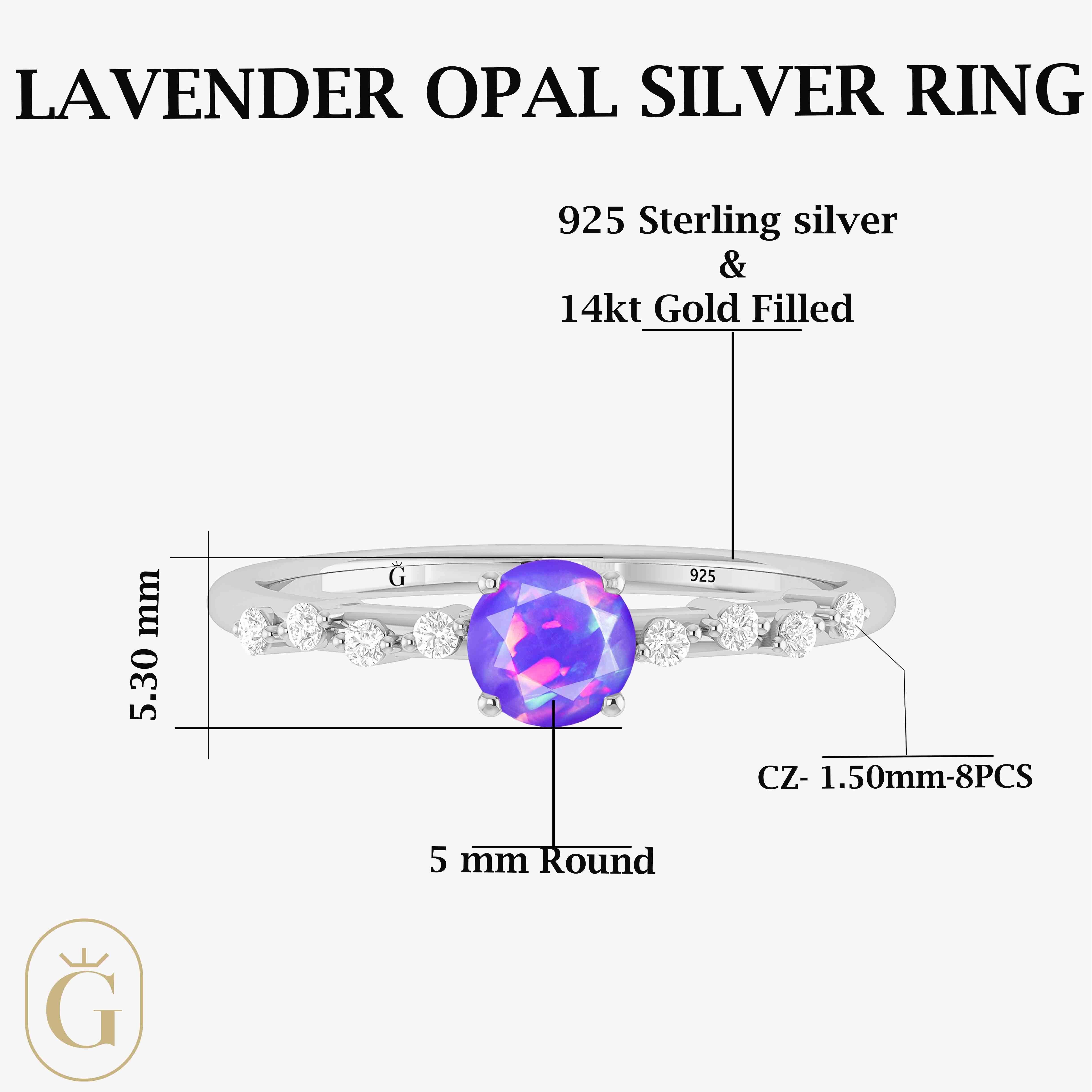 Natural Lavender Opal Round Stone Minimalist Solitaire Ring with Accent Diamonds - Elegant Dainty Jewelry for Women, Perfect for Engagement, Wedding, Anniversary & Everyday Wear
