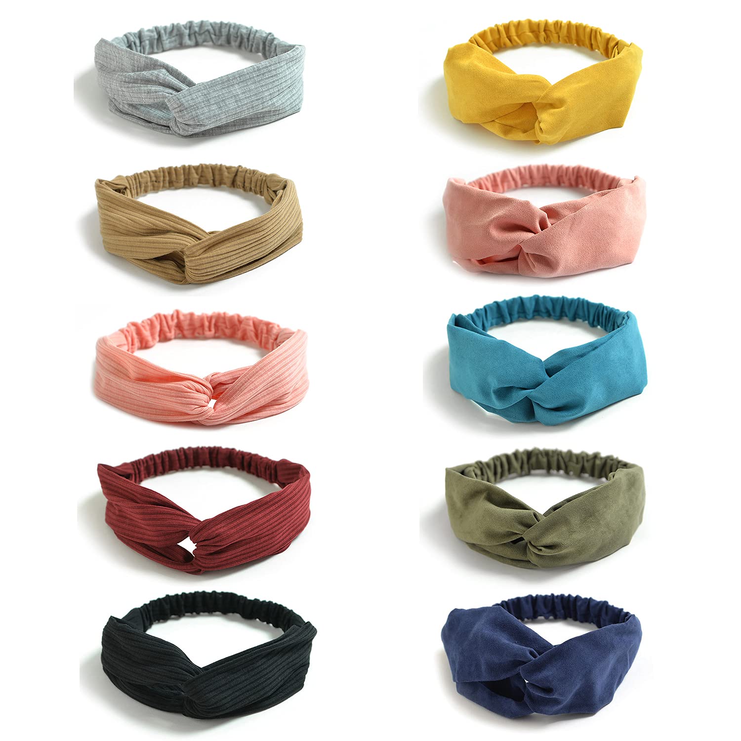 DRESHOW 10 Pack Boho Headbands for Women & Girls - Soft Elastic Hair Bands, Criss Cross Head Wraps, Solid Hair Accessories for Yoga, Workout, Fashion & Everyday Wear