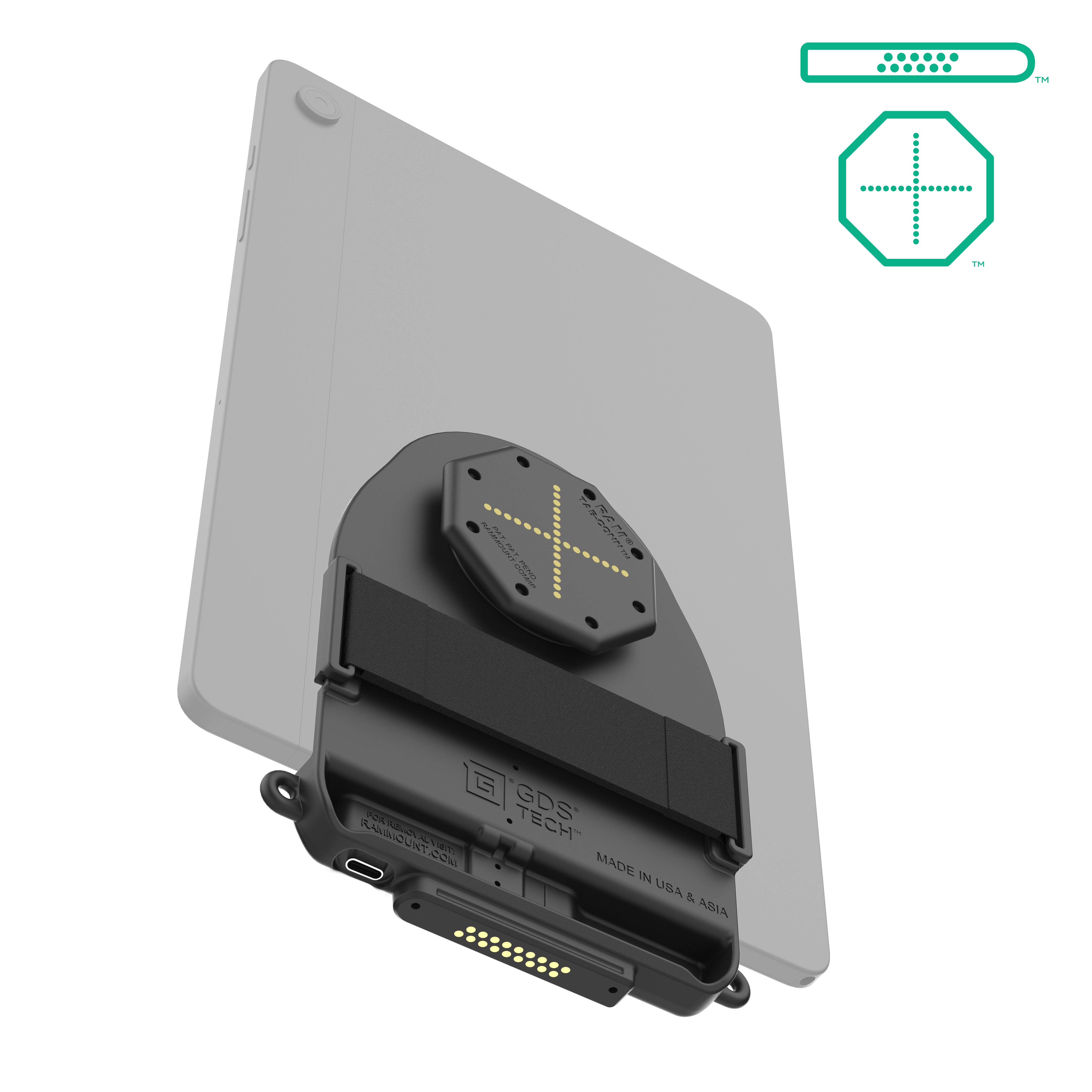 GDS® Tab Conn™ Tablet Stand for Tablets Without Case - D Shape & Rear Pogo Pads (RAM GDS TABC B1DB) | Perfect for Home, Office & Travel Use
