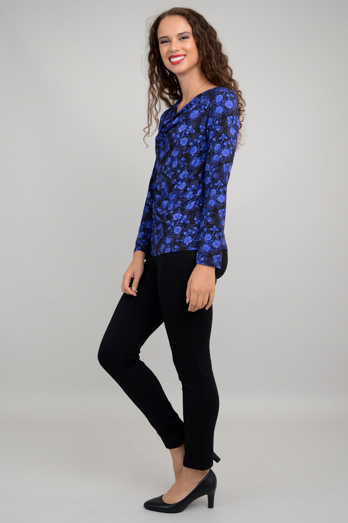 Charisse Women's Long Sleeve Blouse - Snow Flower Print Bamboo Fabric Soft Comfortable Tops for Work, Date Night & Casual Outings