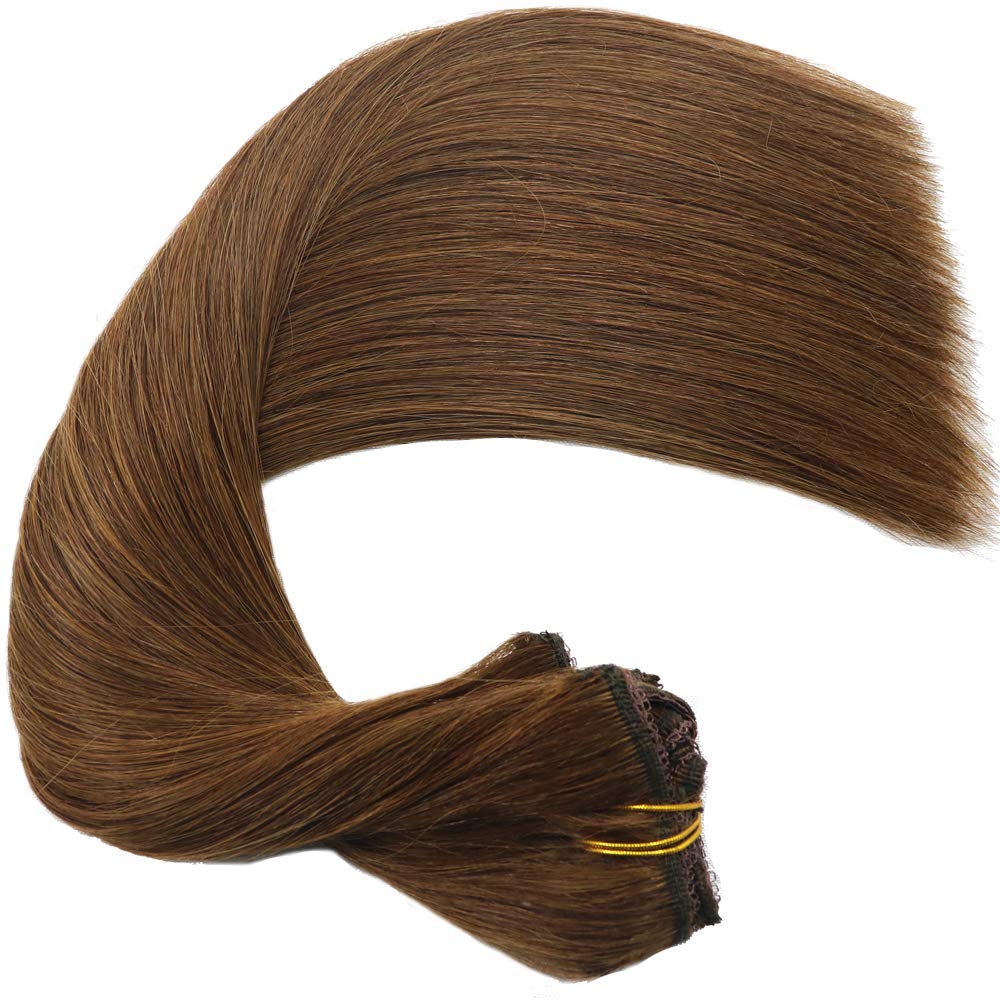 20 Inch Chocolate Brown Remy Human Hair Extensions – 120g Double Wefted Lace Clip-Ins with Thick Ends & Silky Soft Straight Texture | Perfect for Volume, Length & Styling for Parties, Weddings & Daily Wear