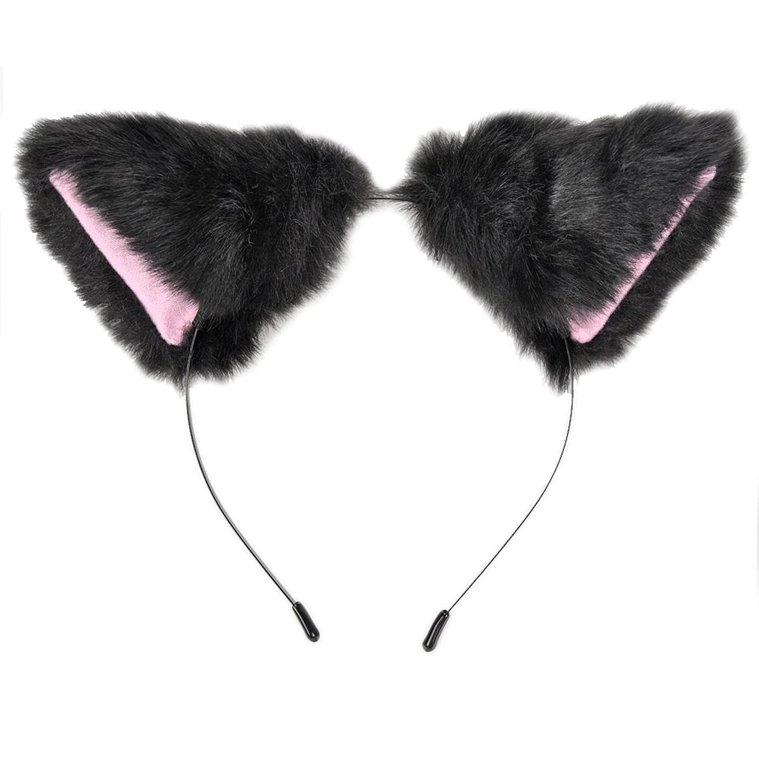 E-TING Black Cat Ears and Tail Set - Cosplay Costume Accessories for Halloween, Anime Conventions & Themed Parties - Adjustable Cat Ear Headband with Matching Fluffy Tail