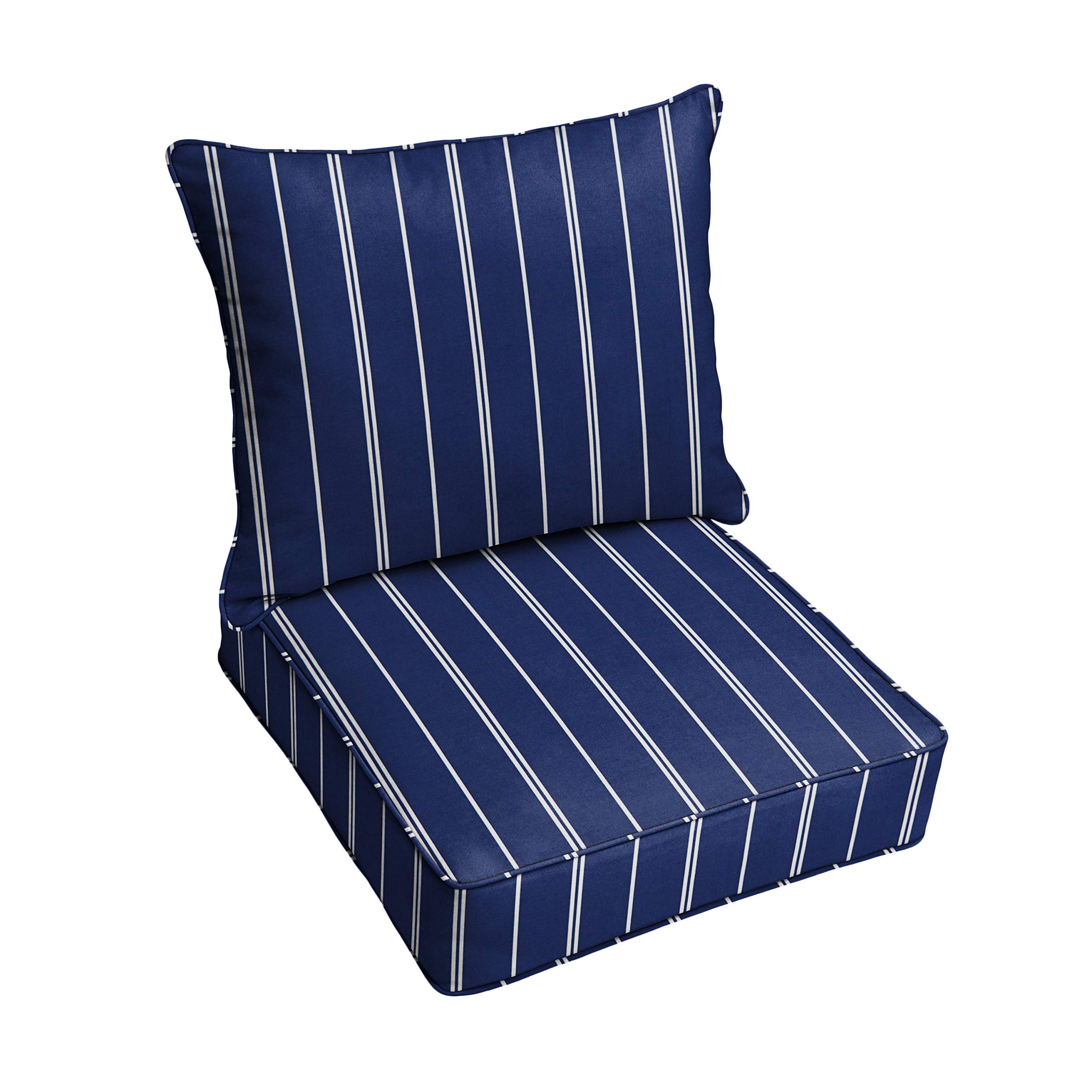Sorra Home Deep Seating Outdoor Pillow and Cushion Set - Waterproof, UV Resistant - Navy & White Stripe - Perfect for Patio, Deck, Poolside, and Garden Furniture