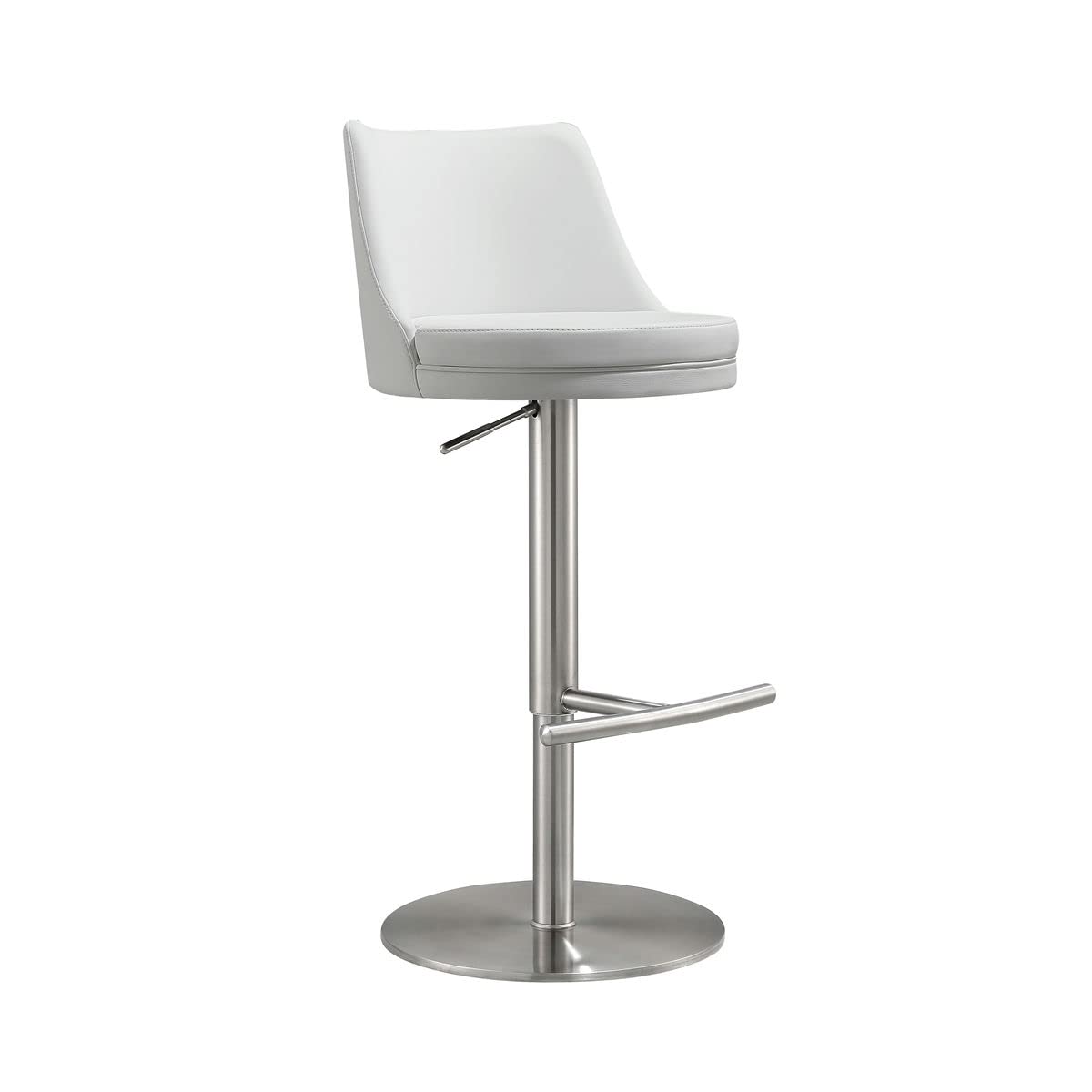 TOV Furniture Reagan White and Silver Vegan Leather Adjustable Bar Stool - Modern Kitchen Island & Home Bar Seating for Dining & Entertainment Areas