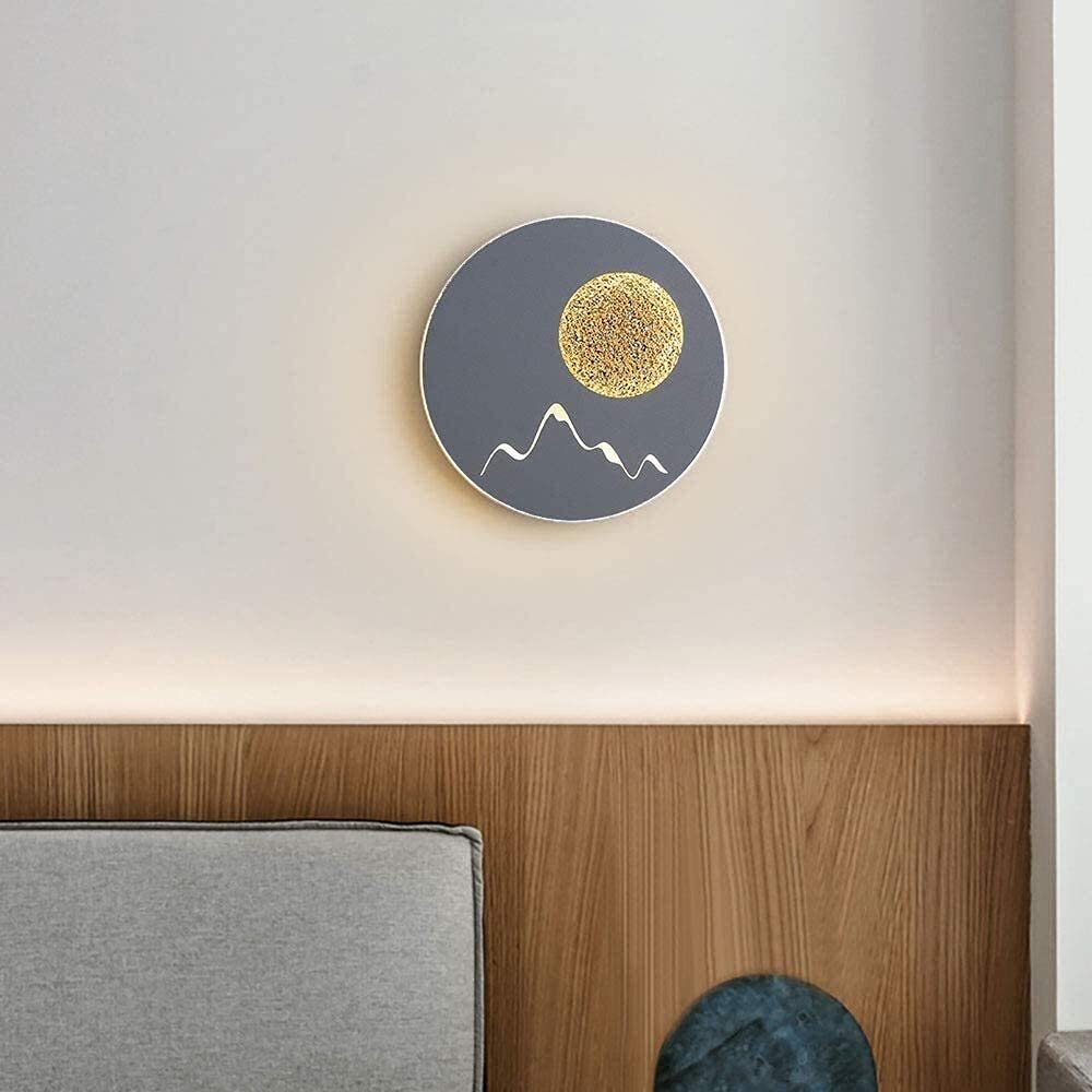 14W LED Moon Desk Lamp - Gray Round Acrylic & Aluminum Bedside Night Light for Bedroom, Living Room, Office | Dimmable Wall Lamp for Reading, Studying & Relaxing