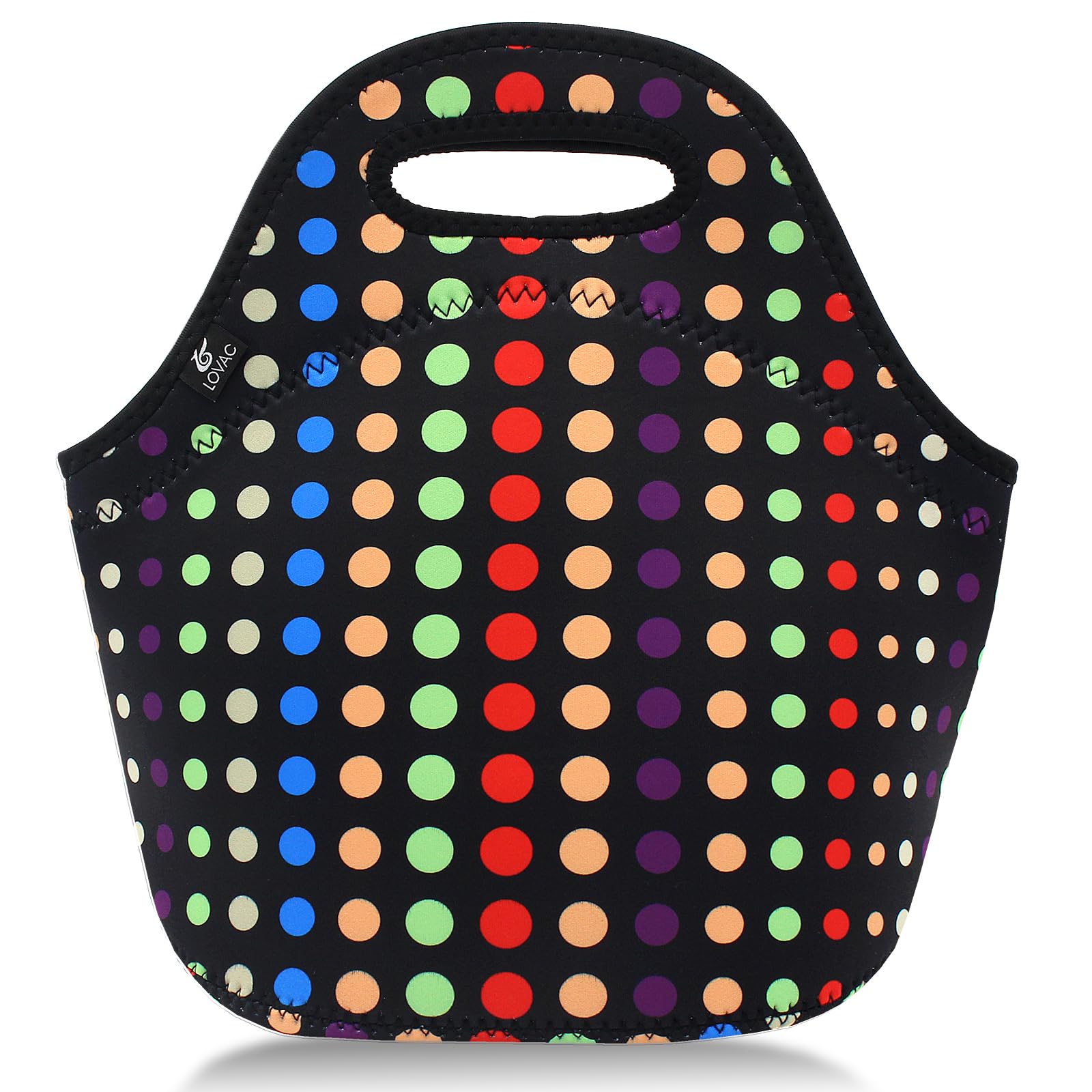 LOVAC Neoprene Lunch Bag - Thick Insulated & Waterproof Lunch Tote with Zipper for Work, School & Outdoor Travel | Small Colorful Dot Design | Perfect for Picnics, Hiking & Daily Commute