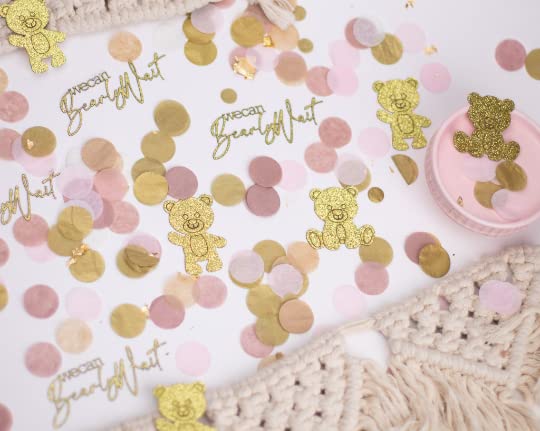 Cute Pink Teddy Bear Baby Shower Decorations Set - 'We Can Bearly Wait' Theme Party Supplies for Girls with Confetti - Perfect for Baby Shower, Gender Reveal & Nursery Decorations