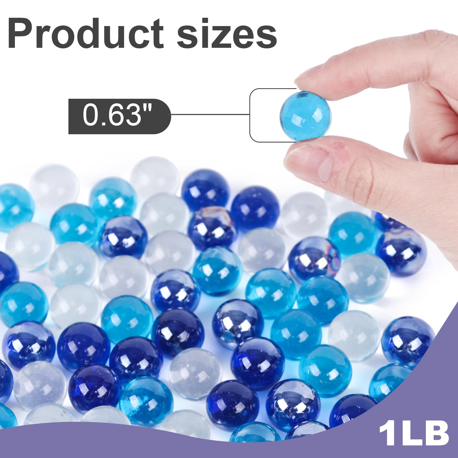 DomeStar 1LB Bulk Glass Marbles - 0.63 Inch Blue Vase Fillers, Ocean Theme Glass Beads for Home Decor | Perfect for Vase Centerpieces, Wedding Decorations & DIY Crafts