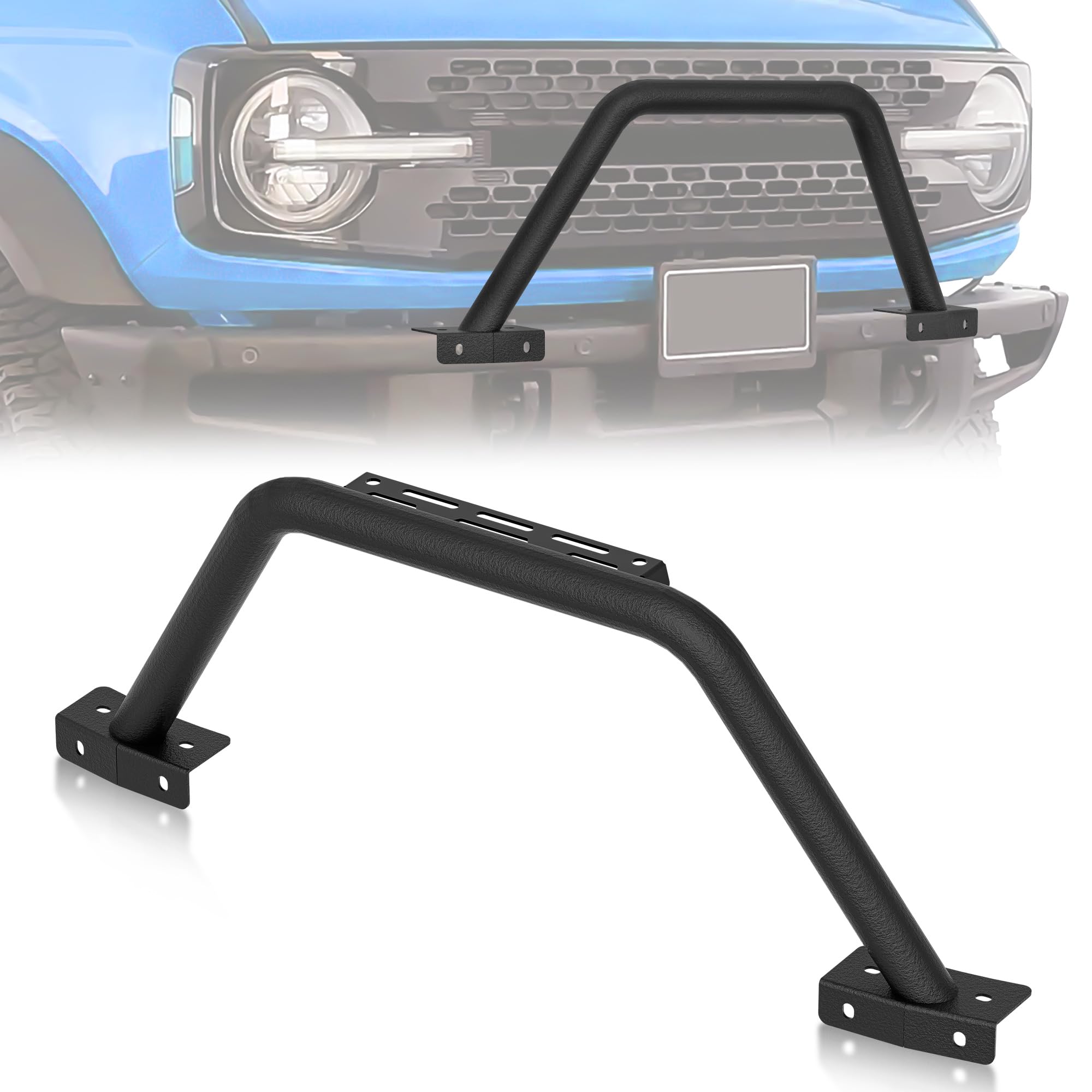 Heavy Duty Bull Bar Grille Guard with LED Light Mount for 2021-2024 Ford Bronco 2/4 Door | Compatible with Modular Steel Front Bumper | Off-Road Bumper Rack Push Bar | Black Powder Coated | Perfect for Rock Crawling & Trail Adventures