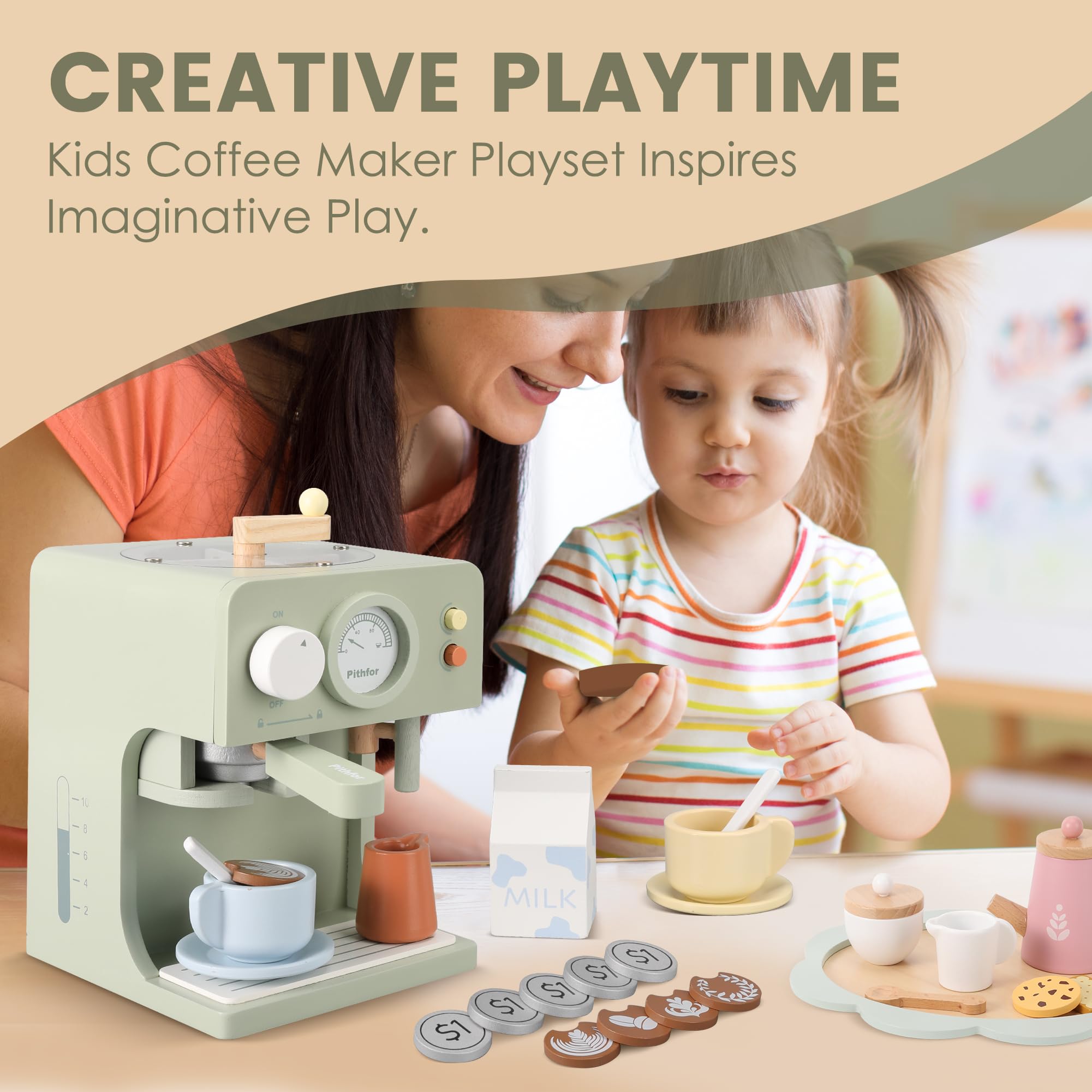 **Wooden Coffee Maker Toy for Kids with Grinder - Pretend Play Kitchen Set, Educational Toy Gift for Toddlers, Boys & Girls - Perfect for Role Play & Early Learning**