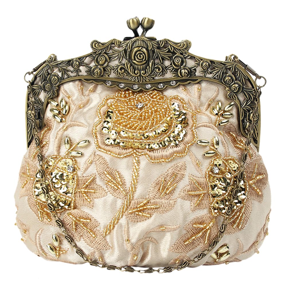 Vintage Beaded Sequin Flower Evening Clutch for Women - Elegant Wedding, Prom & Cocktail Party Handbag | Perfect for Formal Events, Date Nights & Special Occasions