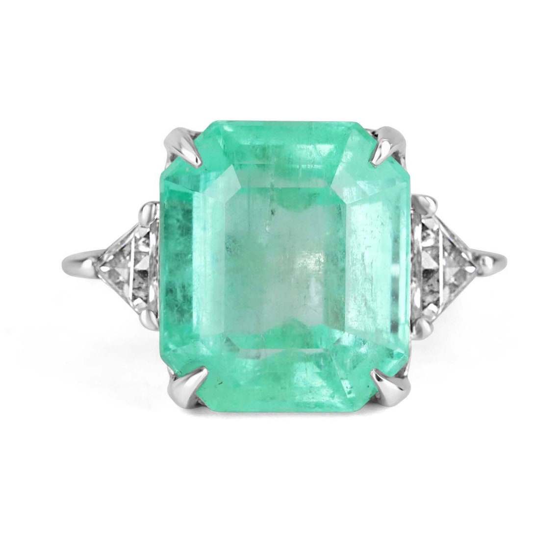 18K Gold 3 Stone Emerald and Trillion Diamond Anniversary Ring - 9.41tcw Large Size for Women, Perfect for Wedding, Engagement, Anniversary and Special Occasion Gifts