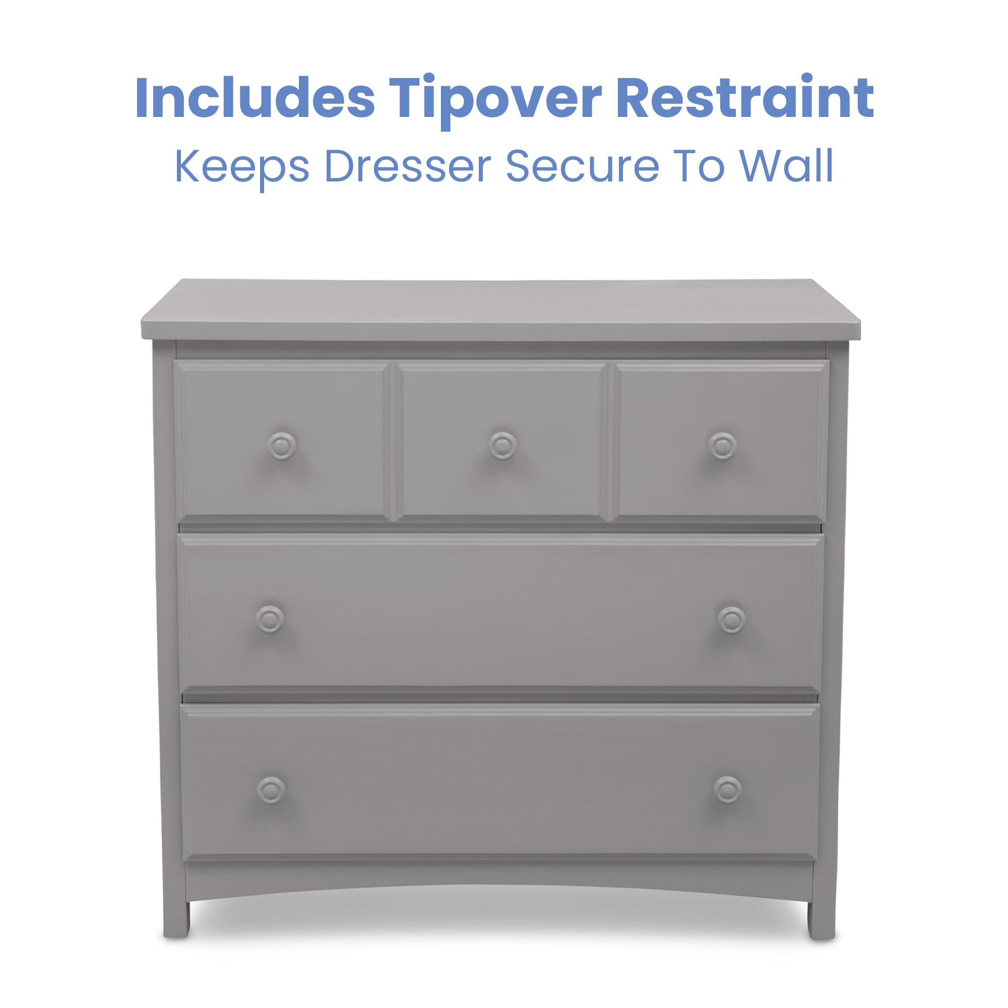 Delta Children 3-Drawer Dresser with Interlocking Drawers - Sturdy Nursery Furniture for Baby Clothes Storage, Grey - Perfect for Kids' Bedroom Organization & Nursery Decor