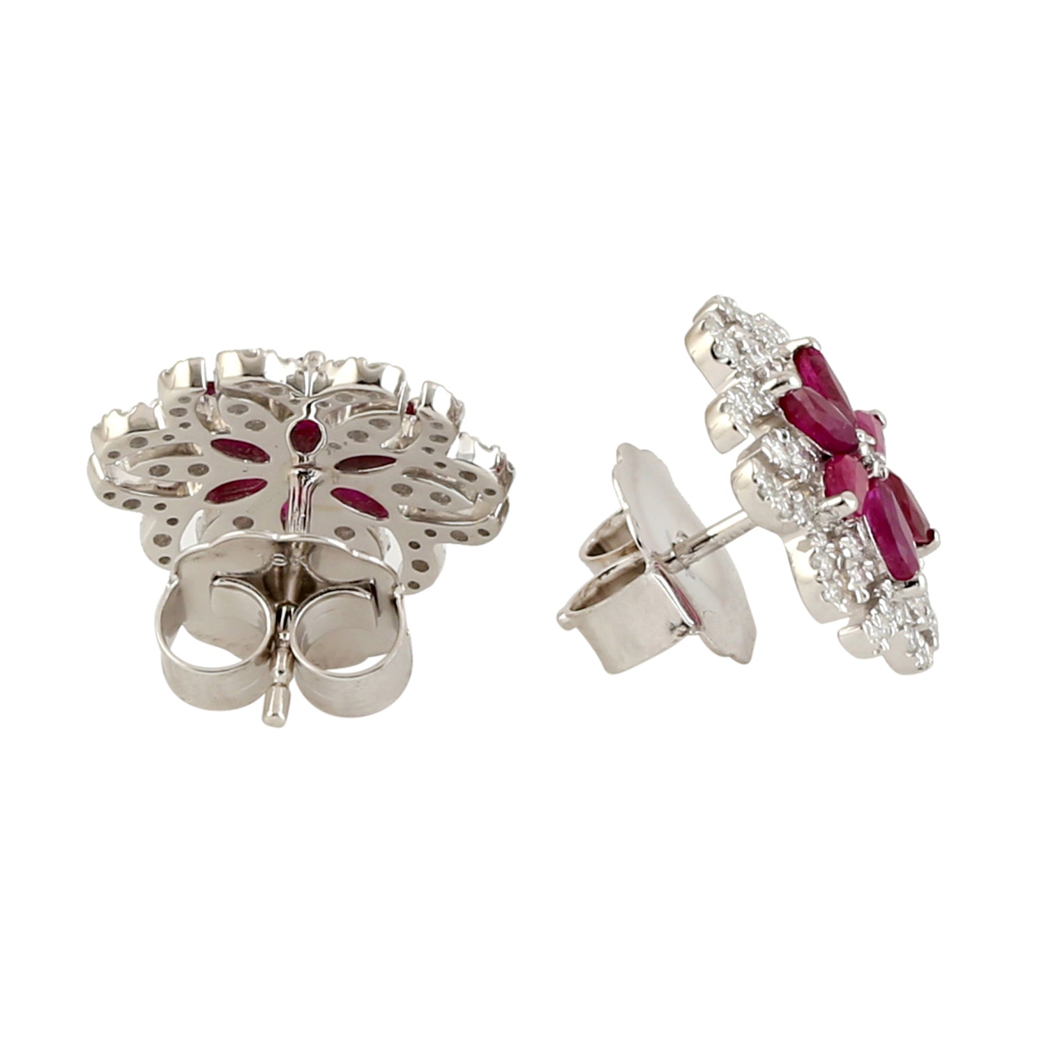 Exquisite Marquise Cut Ruby & Diamond Stud Earrings in 18K White Gold - Perfect for Weddings, Anniversaries & Special Occasions
