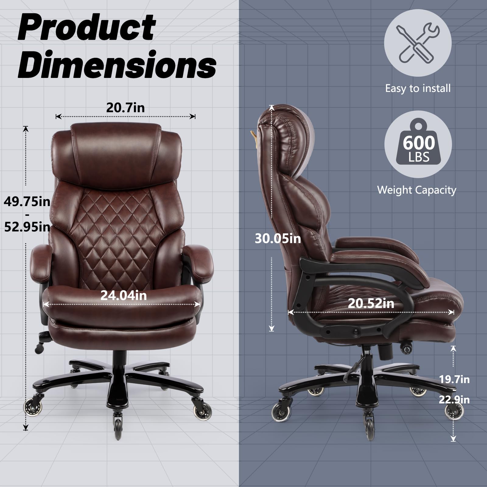 600LBS Heavy Duty Big and Tall Office Chair for Heavy People - Extra Wide Executive Chair with High Back Support, Adjustable Lumbar & Thick Cushion - Large Computer Desk Chair for Home Office & Gaming - Perfect for Long Work Hours & Comfortable Seating