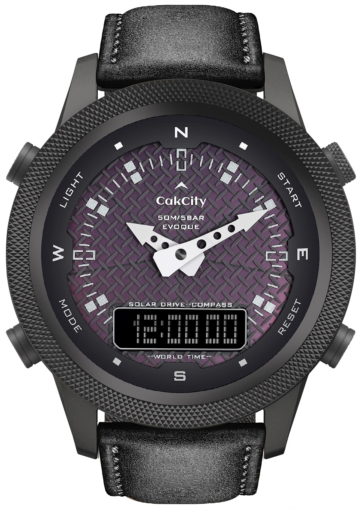 Solar Powered Men's Watch - Analog & Digital Display with 22mm Genuine Leather Band - Waterproof Outdoor Sports Watch for Hiking, Running & Daily Wear - Perfect Gift for Men