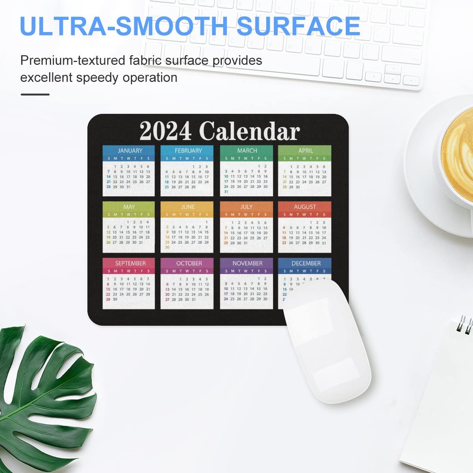 2024 Calendar Mouse Pad - Personalized Gaming Mouse Mat with Non-Slip Rubber Base for Women & Girls - Office Computer Laptop Accessory (Black) - Perfect for Work, Gaming & Home Decor