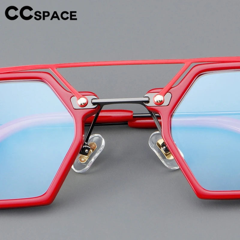 CCspace Unisex Full Rim Polygon Double Bridge Acetate Alloy Eyeglasses 3812 - Stylish & Durable Frame for Men & Women - Perfect for Work, Reading & Fashion Accessories