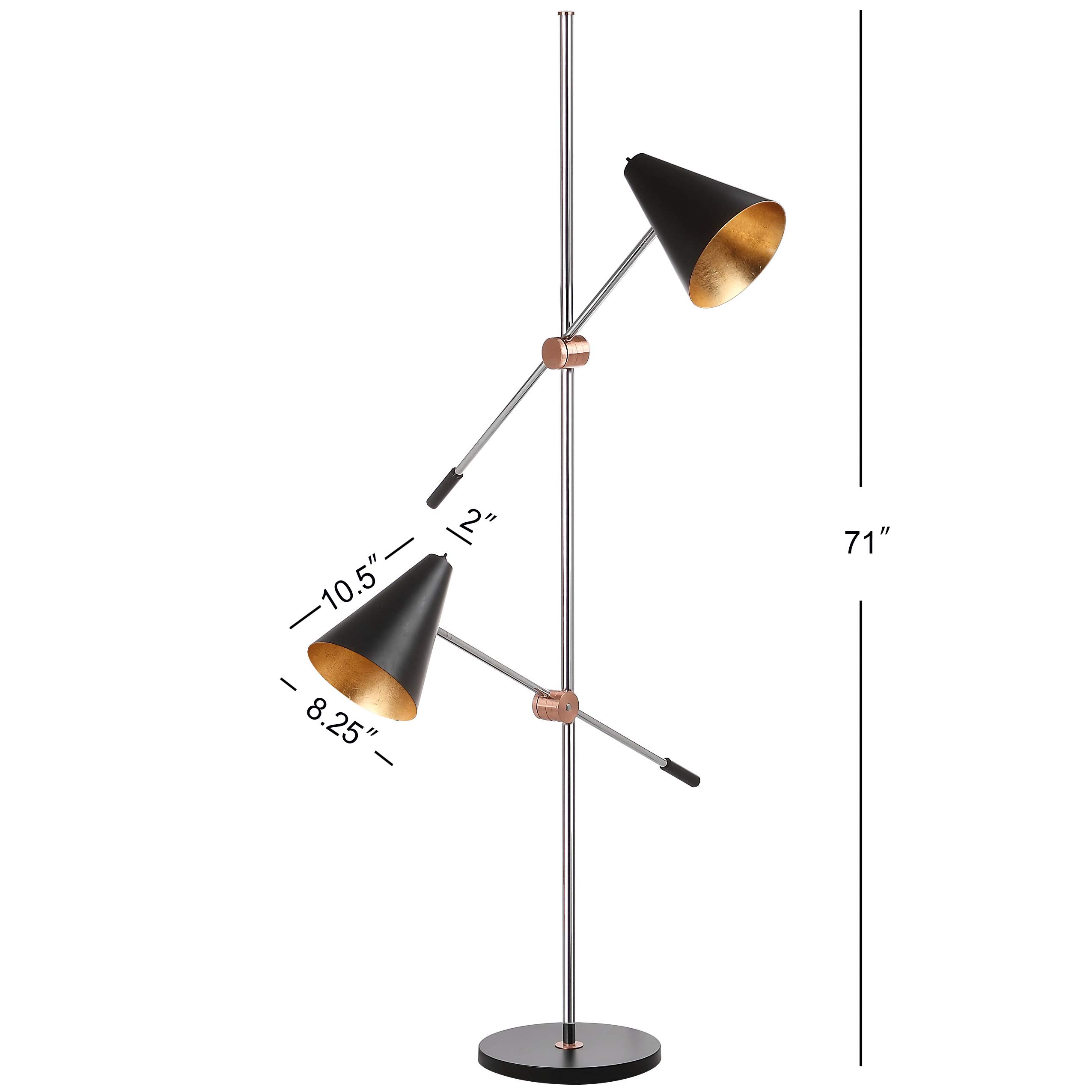 SAFAVIEH Reed Modern Contemporary Scandinavian Retro Chrome/Black 71-inch 2-Light Floor Lamp with LED Bulbs - Perfect for Living Room, Bedroom & Home Office Lighting