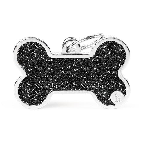 Extra Large Black Bone-Shaped Shiny Dog ID Tag - Personalized Pet Name Plate for Collars | Perfect for Dogs, Puppies & Pet Safety