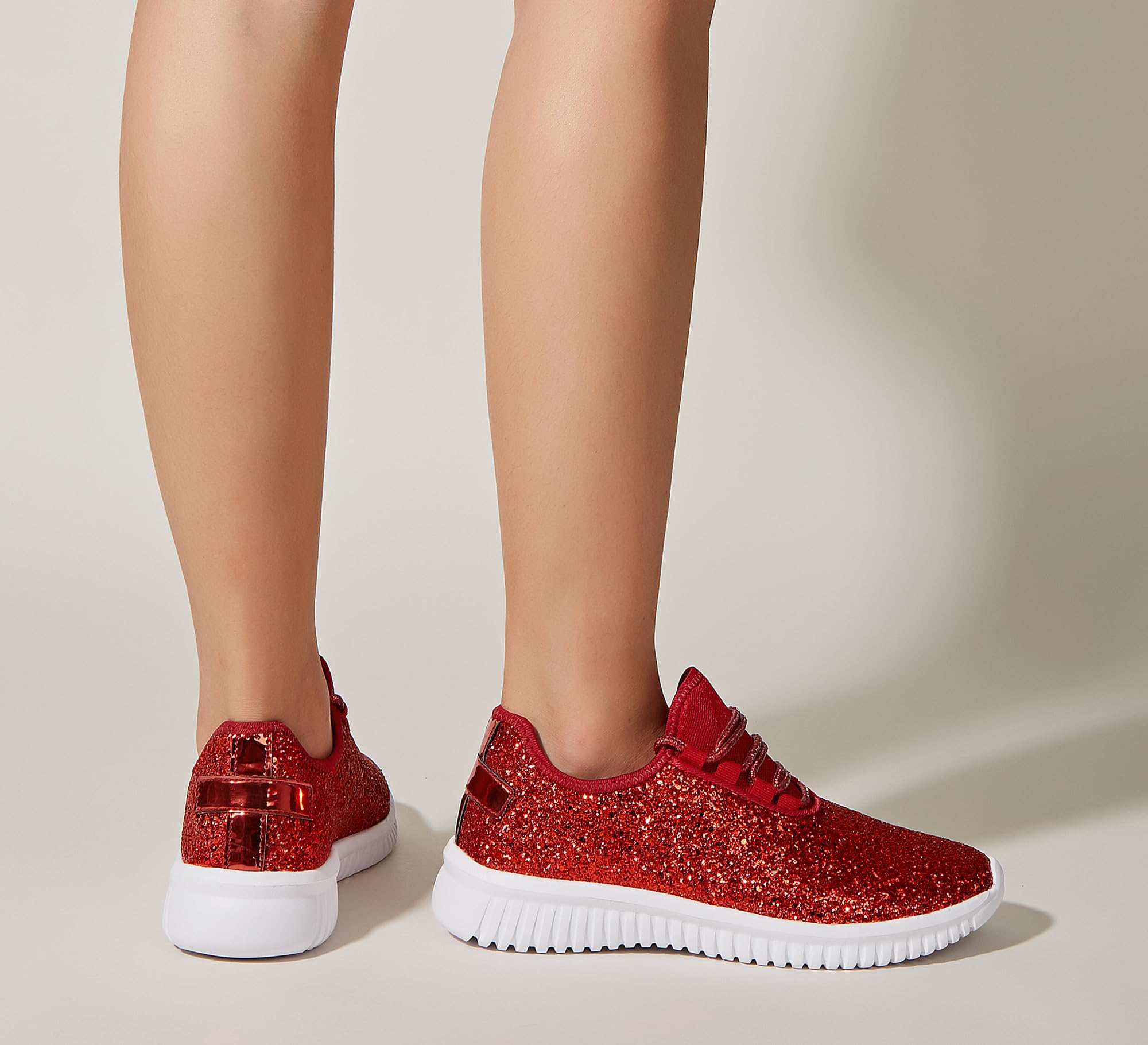 K KIP WOK Women's Fashion Glitter Slip-On Sneakers - Lightweight Running Shoes for Tennis, Walking & Casual Wear | Perfect for Gym, Workout & Everyday Comfort