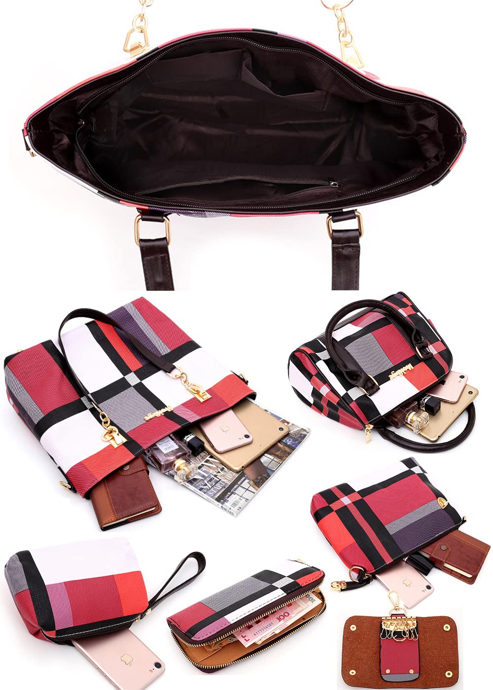 6pcs Women's PU Leather Totes Purses & Handbags Set - Shoulder Bag, Satchel & Clutch Wallet (Upgraded Fabric) - Perfect for Work, Travel & Daily Use