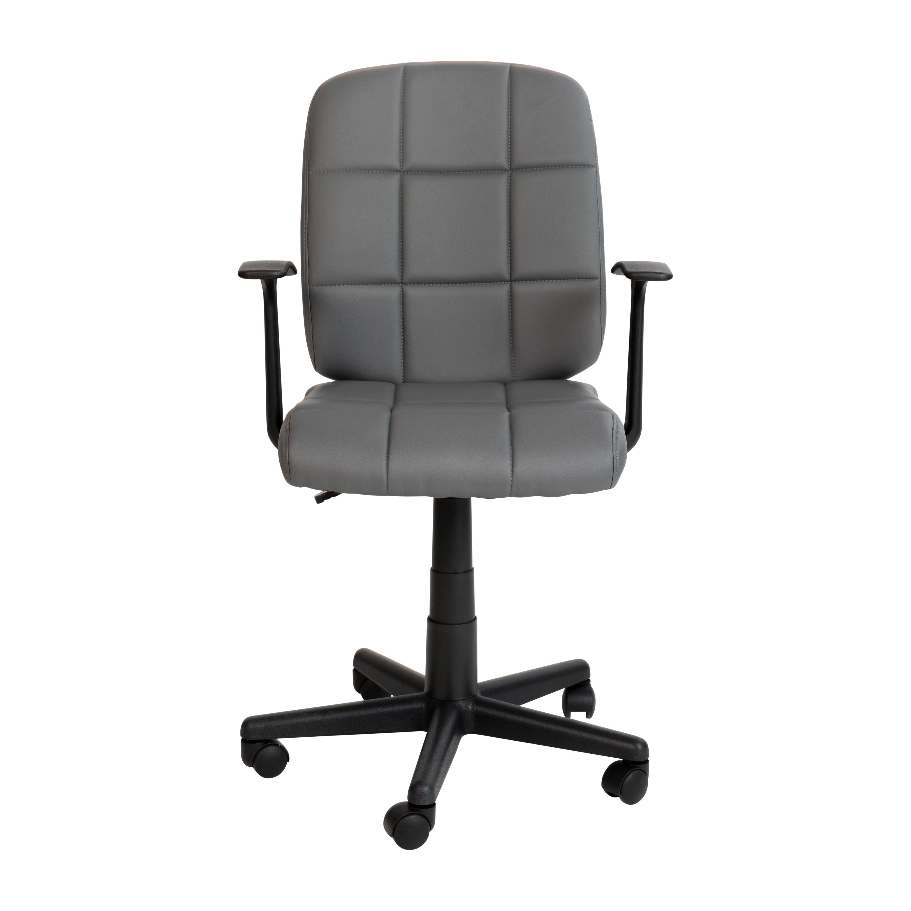FLASH Clayton Mid Back Black Quilted Vinyl Swivel Task Office Chair with Arms - Ergonomic Desk Chair for Home Office, Computer Workstation & Conference Room