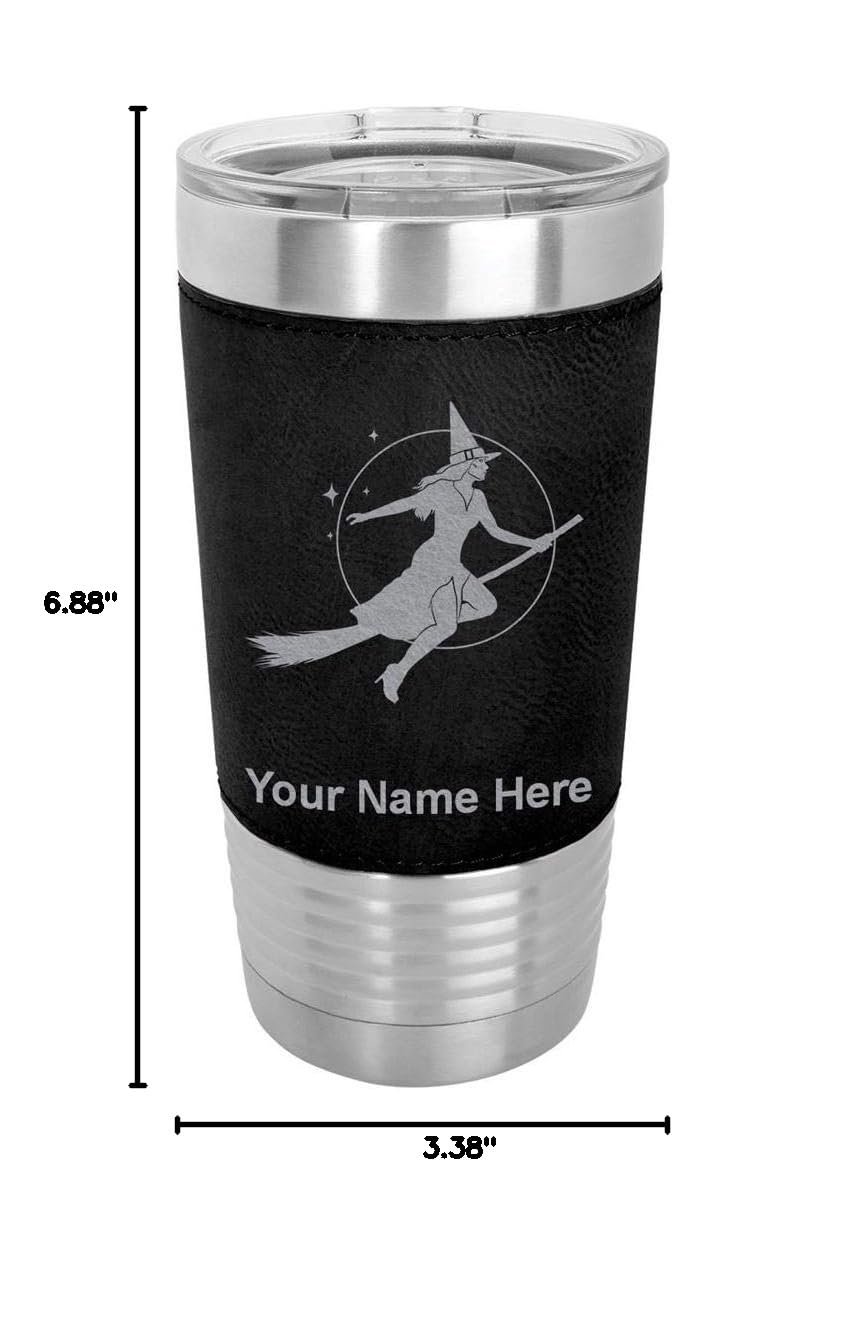 LaserGram 20oz Vacuum Insulated Stainless Steel Tumbler Mug - Halloween Witch Design with Custom Engraving, Faux Leather Wrap & Leak-Proof Lid - Perfect for Coffee, Tea & Cold Drinks at Home, Office or Travel